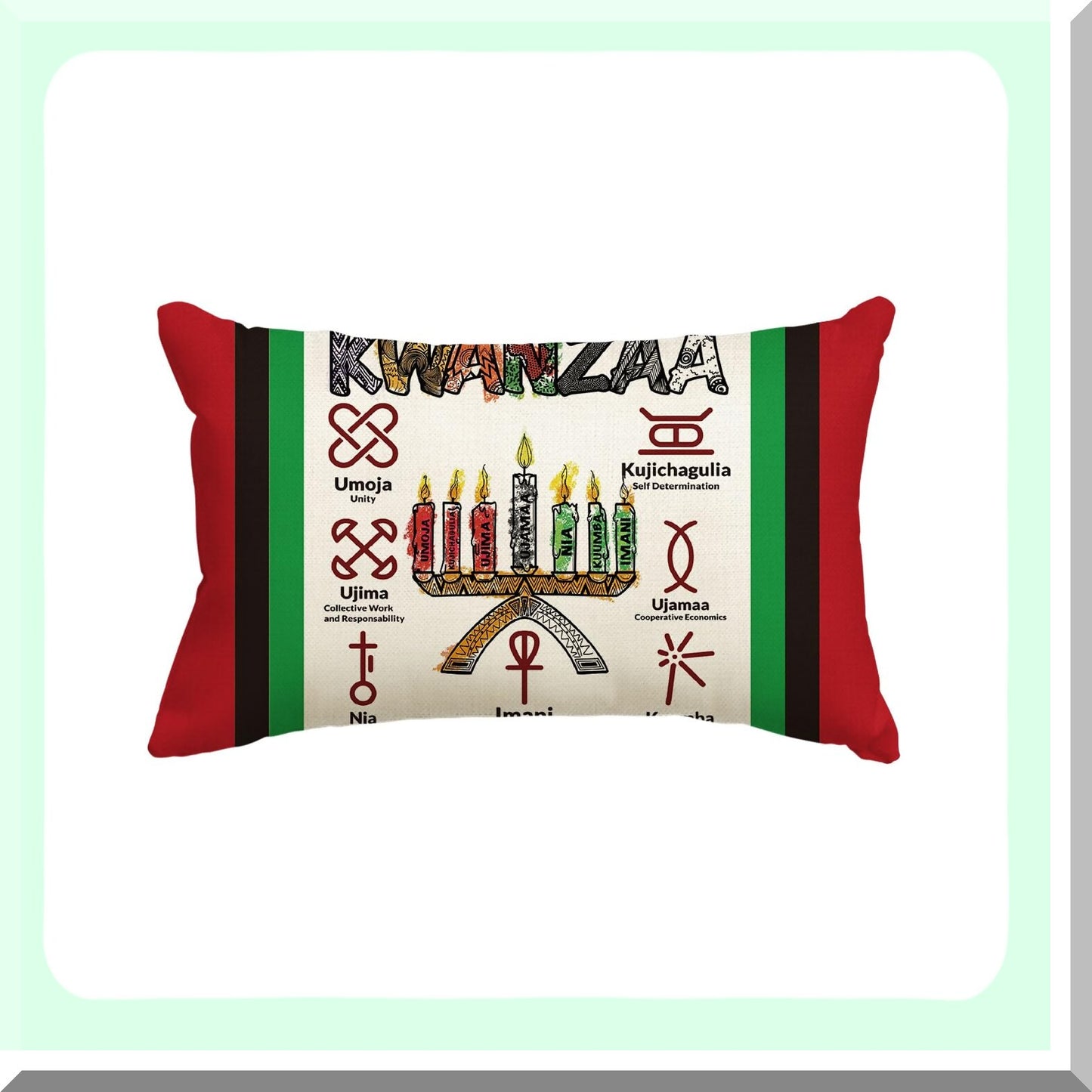 African Holiday Candlestick Throw Pillow - Festive Kwanzaa Cushion Cover for Sofa Couch, 12 x 20 Inch Decoration