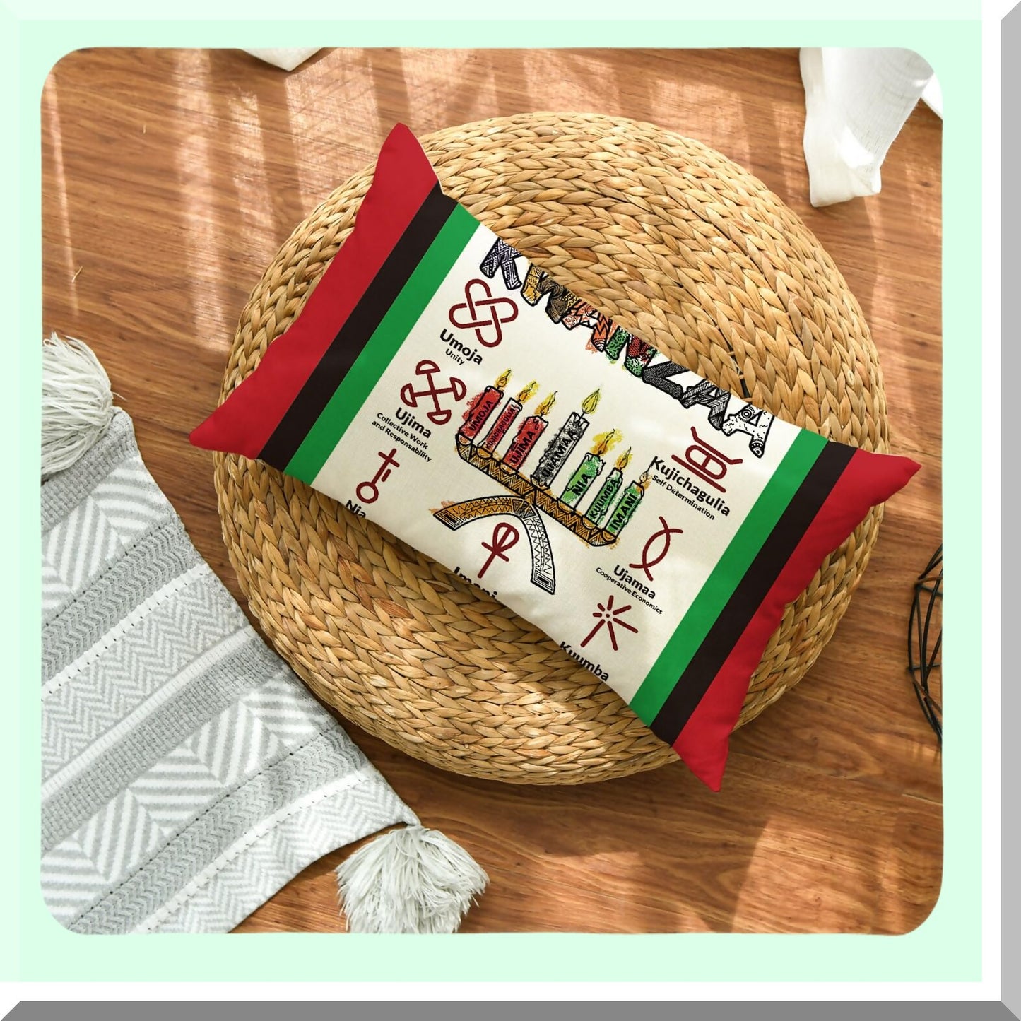 African Holiday Candlestick Throw Pillow - Festive Kwanzaa Cushion Cover for Sofa Couch, 12 x 20 Inch Decoration