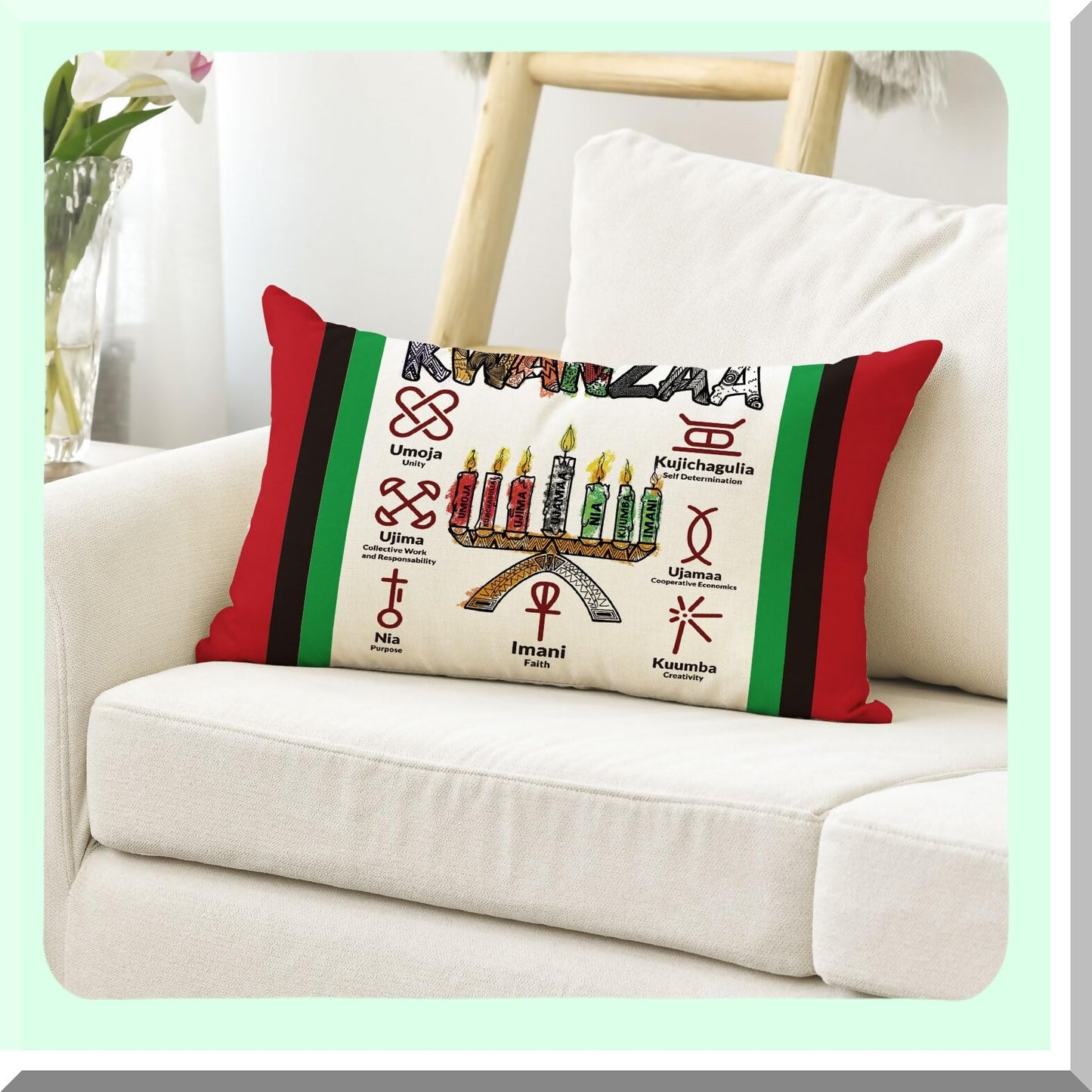 African Holiday Candlestick Throw Pillow - Festive Kwanzaa Cushion Cover for Sofa Couch, 12 x 20 Inch Decoration