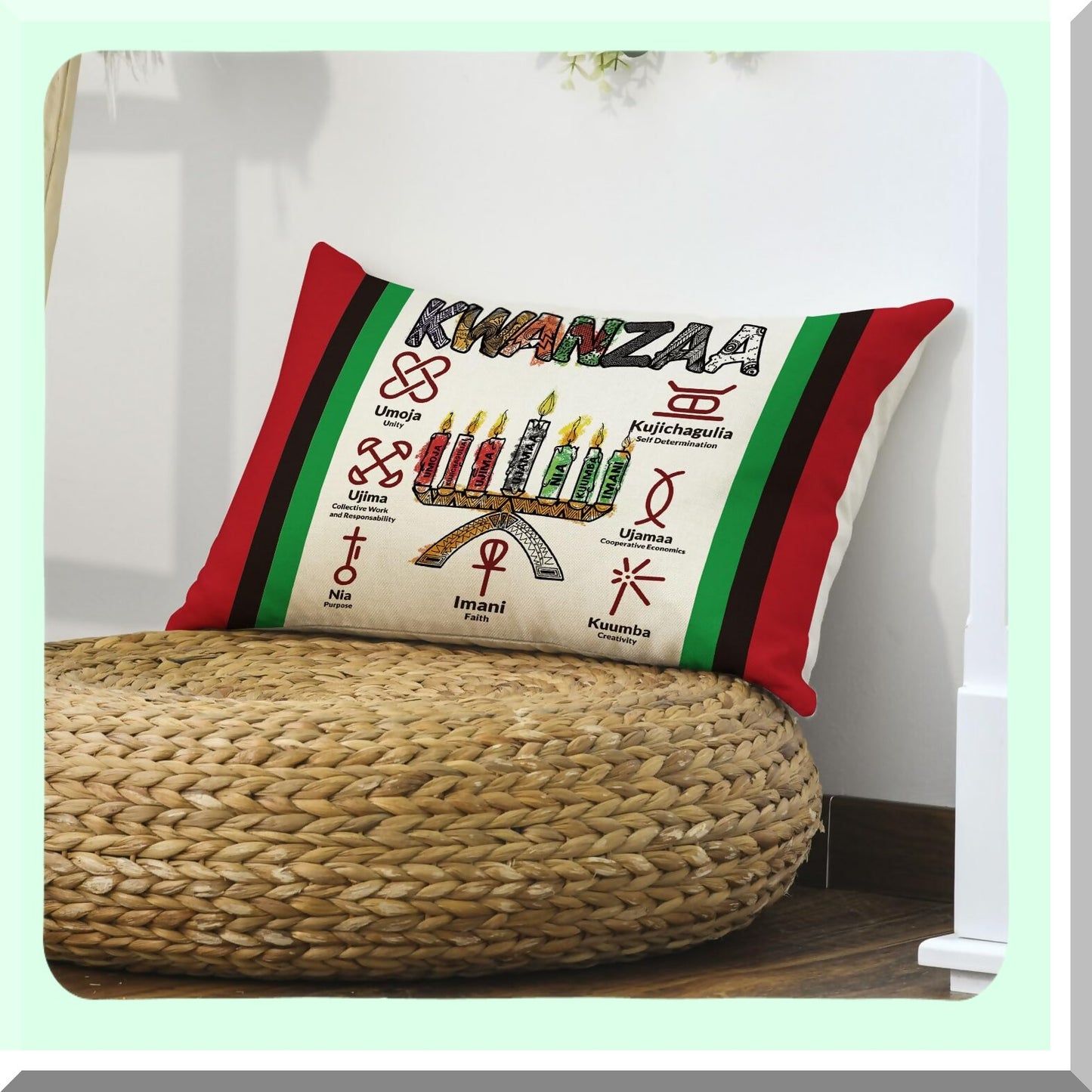 African Holiday Candlestick Throw Pillow - Festive Kwanzaa Cushion Cover for Sofa Couch, 12 x 20 Inch Decoration