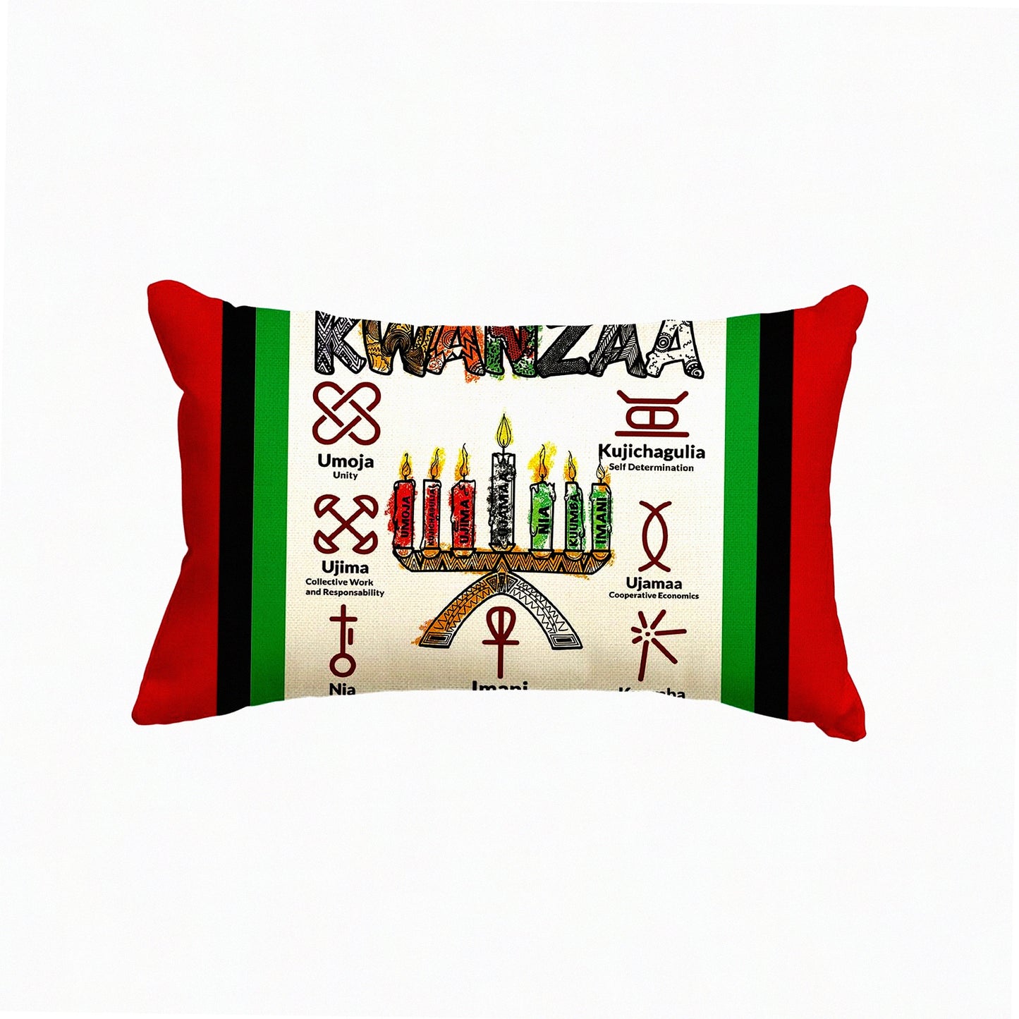 African Holiday Candlestick Throw Pillow - Festive Kwanzaa Cushion Cover for Sofa Couch, 12 x 20 Inch Decoration
