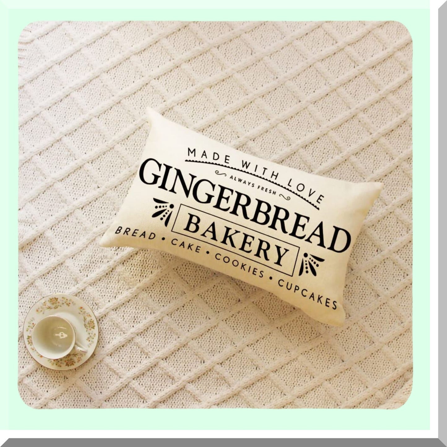 Winter Wonderland Lumbar Pillow Cover - Festive Holiday Farmhouse Decor for Sofa Couch - Gingerbread House Cushion Case, 12 x 20 Inch