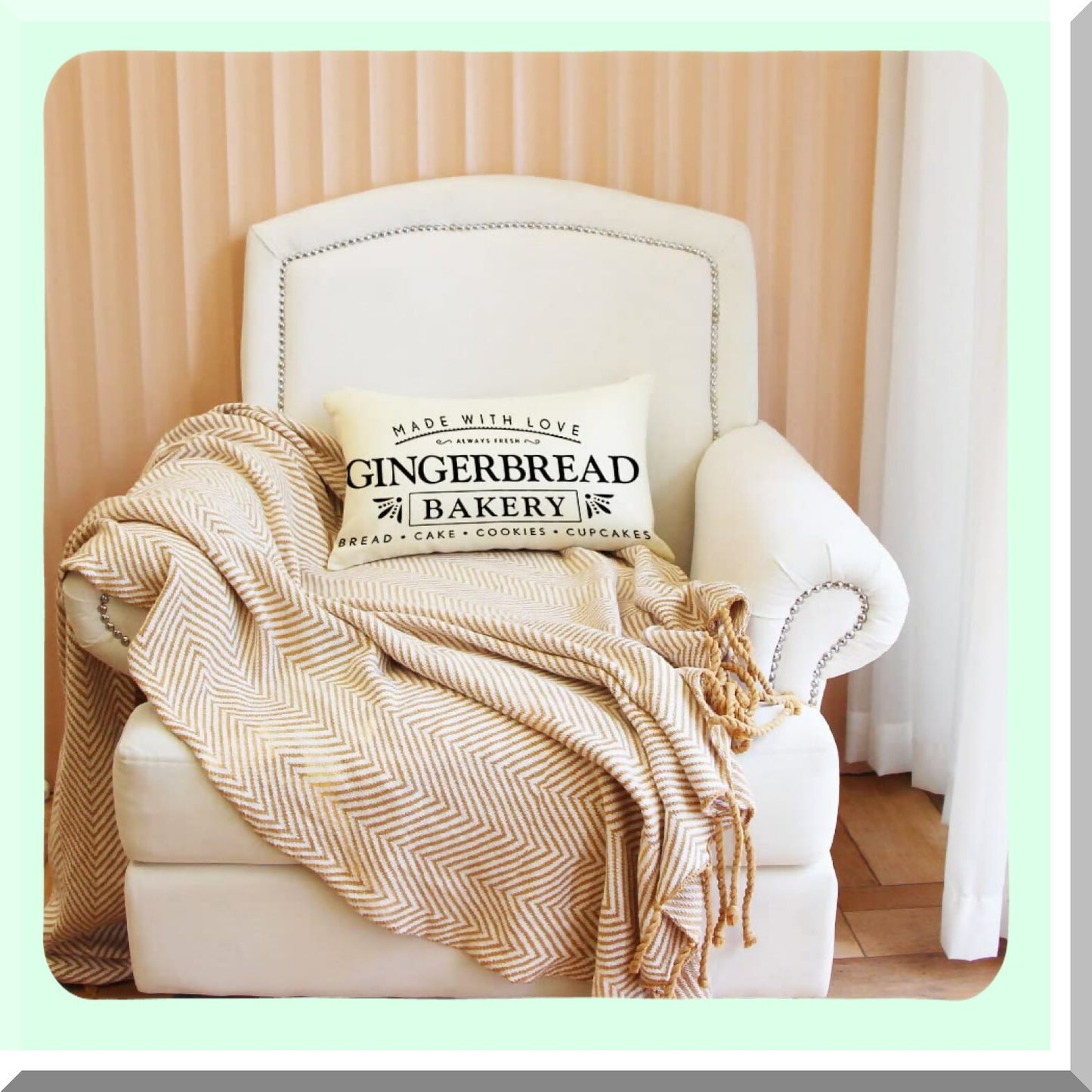 Winter Wonderland Lumbar Pillow Cover - Festive Holiday Farmhouse Decor for Sofa Couch - Gingerbread House Cushion Case, 12 x 20 Inch