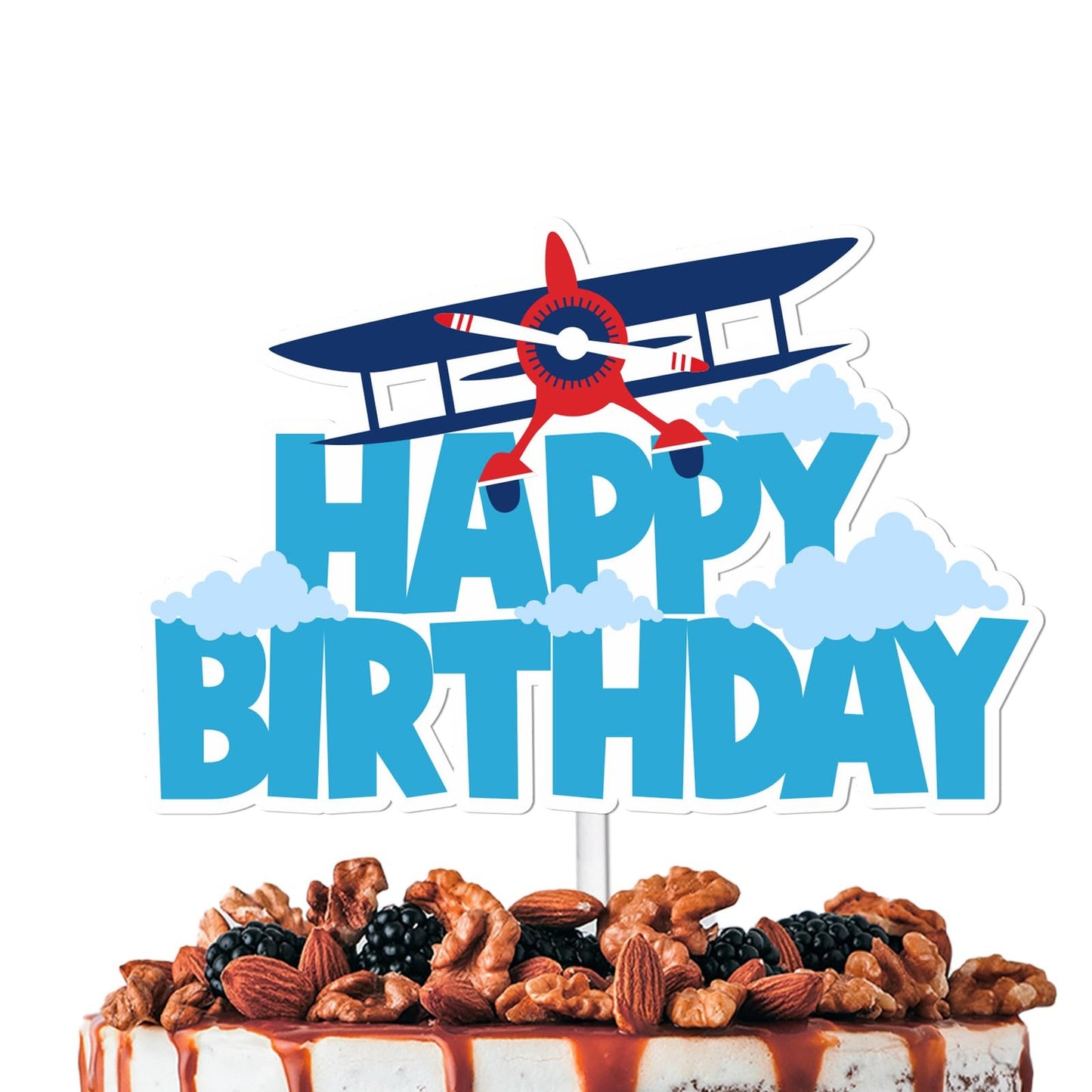 Blue Sky Glitter Airplane Cake Topper - Celebrate with this fun and festive decoration for aviation-themed parties! Perfect for birthdays and baby showers.