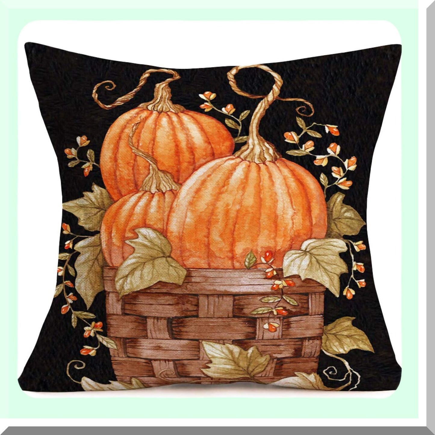 Autumn Harvest Maple Leaf Flower Pillow Cover - Fall Blessing Home Decor - Thanksgiving Cotton Linen Cushion Case - Black 18x18 Inch