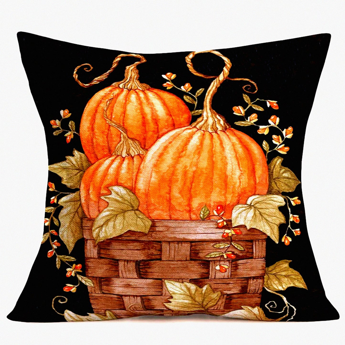 Autumn Harvest Maple Leaf Flower Pillow Cover - Fall Blessing Home Decor - Thanksgiving Cotton Linen Cushion Case - Black 18x18 Inch