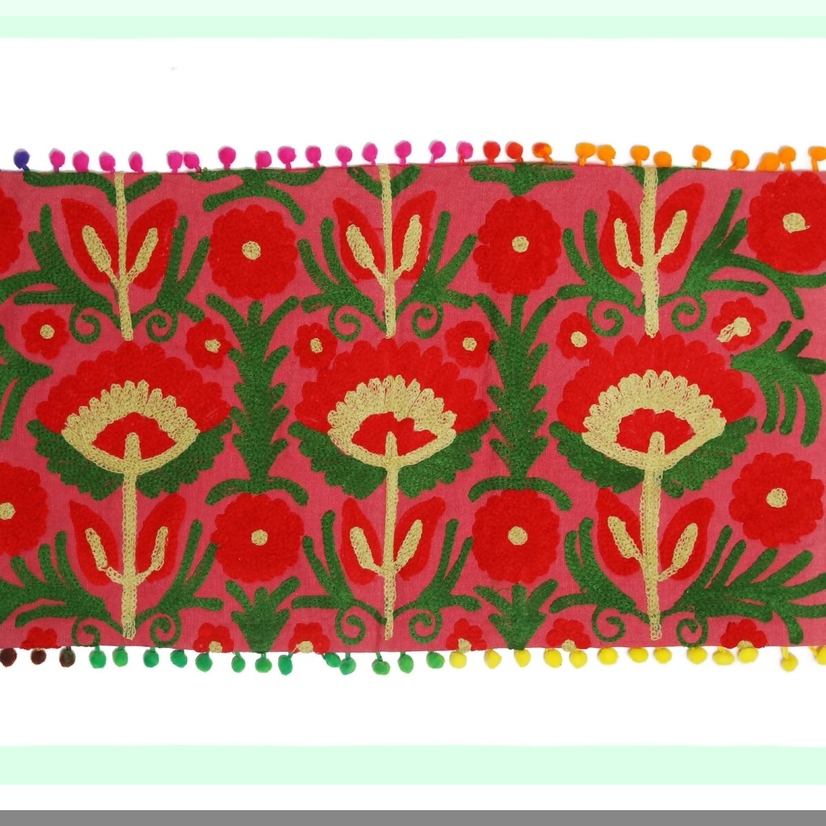 Boho Floral Suzani Cushion Cover Set - 100% Cotton Decorative Throw Pillow for Sofa Couch Bed - Coral Red - 18 x 18 Inches - Set of 2