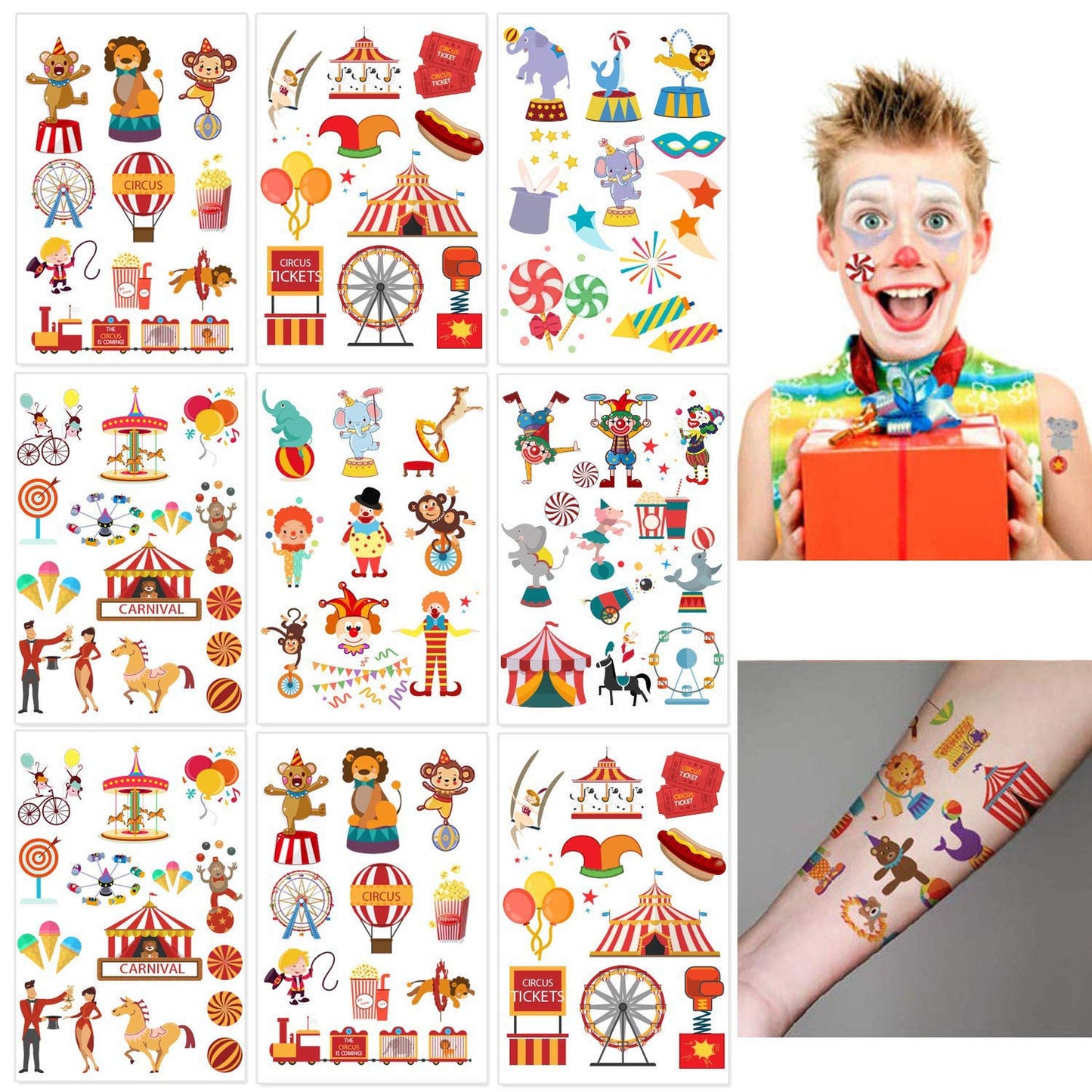 284 PCS Circus Temporary Tattoos for Kids and Parties