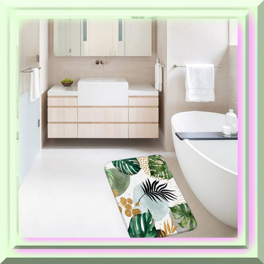 Green Golden Leaves Bathroom Mat 17.7 x 29.5 Inch