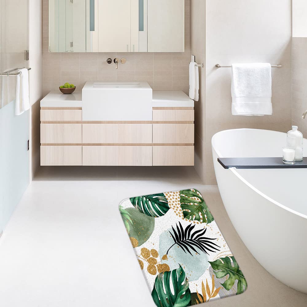 Green Golden Leaves Bathroom Mat 17.7 x 29.5 Inch