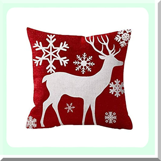 Winter Wonderland Holiday Deer Snowflake Pillow Cover - Festive Christmas Red Cotton Pillowslip for Sofa Bed - 22x22 Inch Stand Size Pillowcase