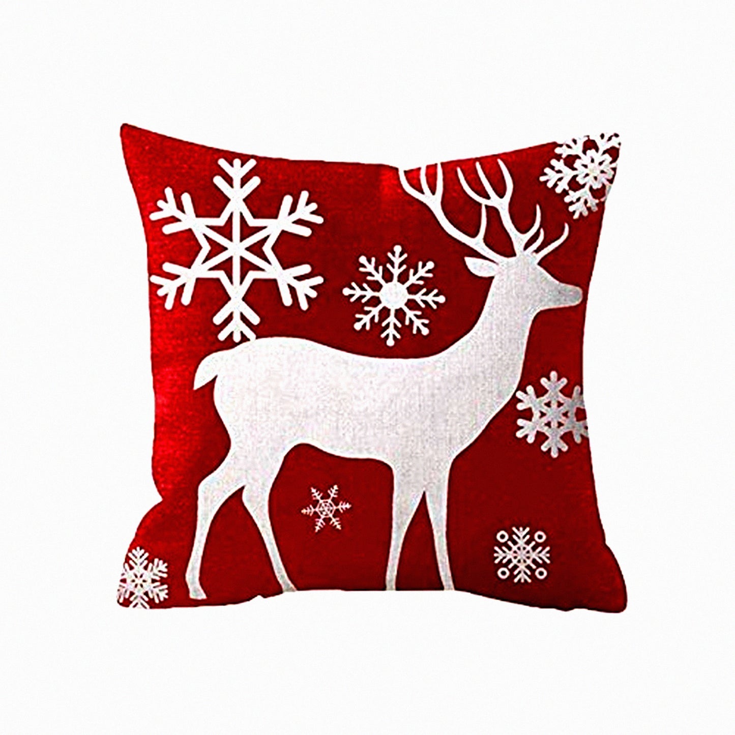 Winter Wonderland Holiday Deer Snowflake Pillow Cover - Festive Christmas Red Cotton Pillowslip for Sofa Bed - 22x22 Inch Stand Size Pillowcase
