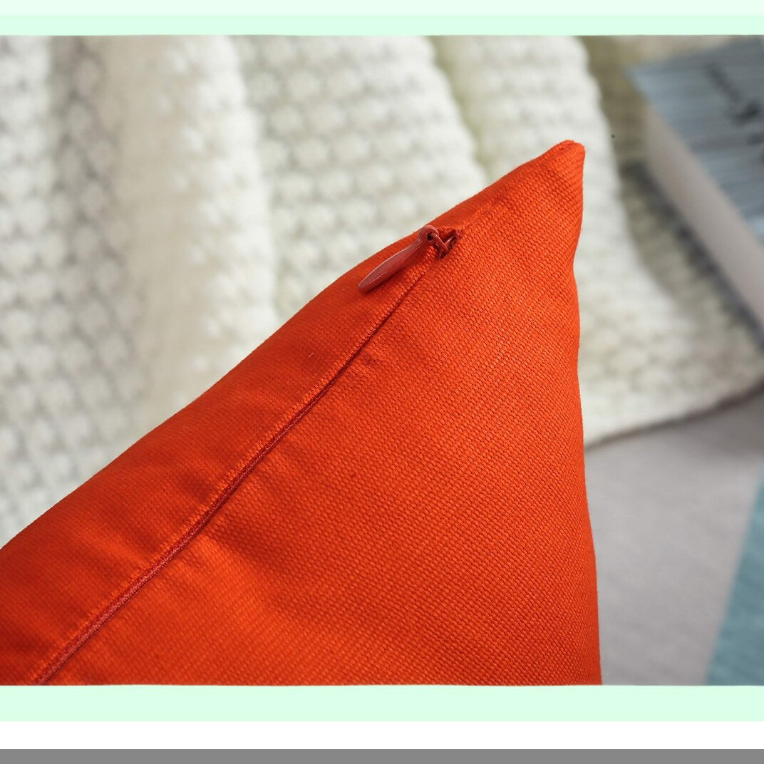 Vibrant Canvas Cushion Covers - Set of 2 Decorative 100% Cotton Throw Pillow Cases in Deep Orange - 18"x18" - 45 Color Options"