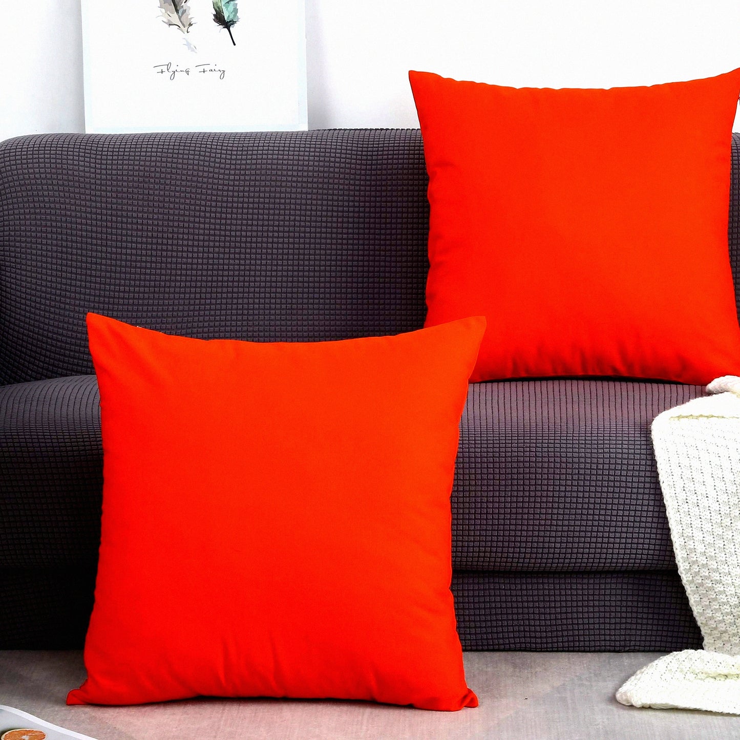 Vibrant Canvas Cushion Covers - Set of 2 Decorative 100% Cotton Throw Pillow Cases in Deep Orange - 18"x18" - 45 Color Options"