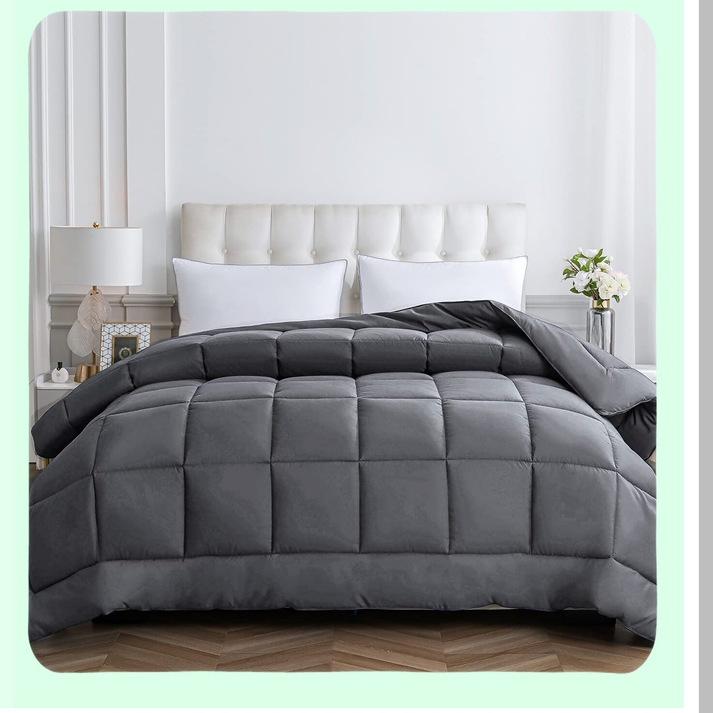 Diamond Stitched All Season Full Comforter - Breathable Gray Duvet Insert - Reversible Comforter with Corner Tabs - 82x86 inches
