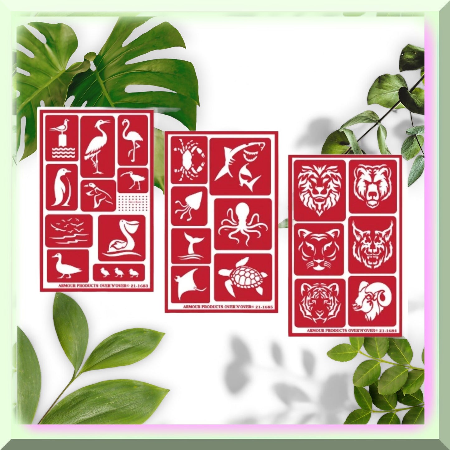 Reusable Glass Etching Set with Wildlife, Sea Creatures, Birds