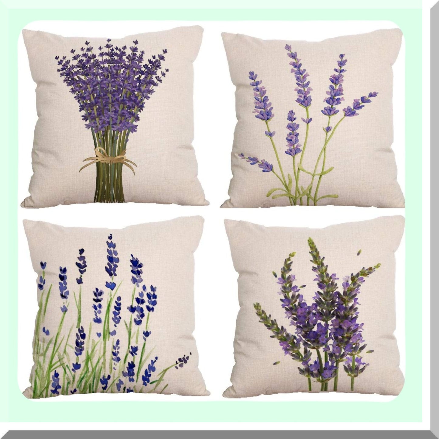 Lavender Garden Decorative Pillow Cover Set - Outdoor Patio Cushion Cases for Couch, Porch, Sofa - 18x18 Inch - 4-Pack (Insert Not Included)