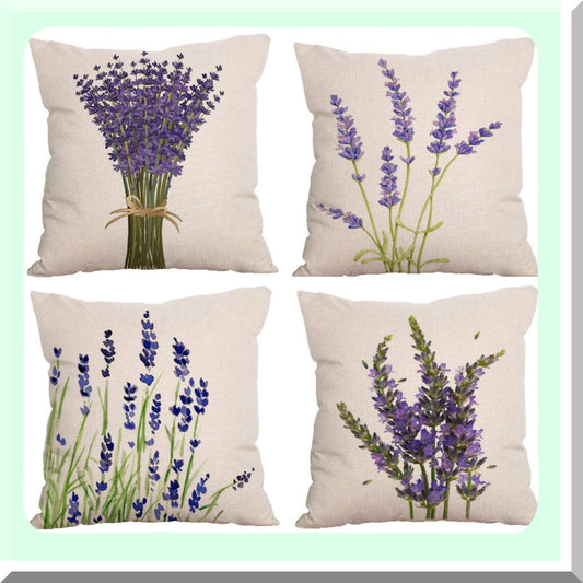 Lavender Garden Decorative Pillow Cover Set - Outdoor Patio Cushion Cases for Couch, Porch, Sofa - 18x18 Inch - 4-Pack (Insert Not Included)