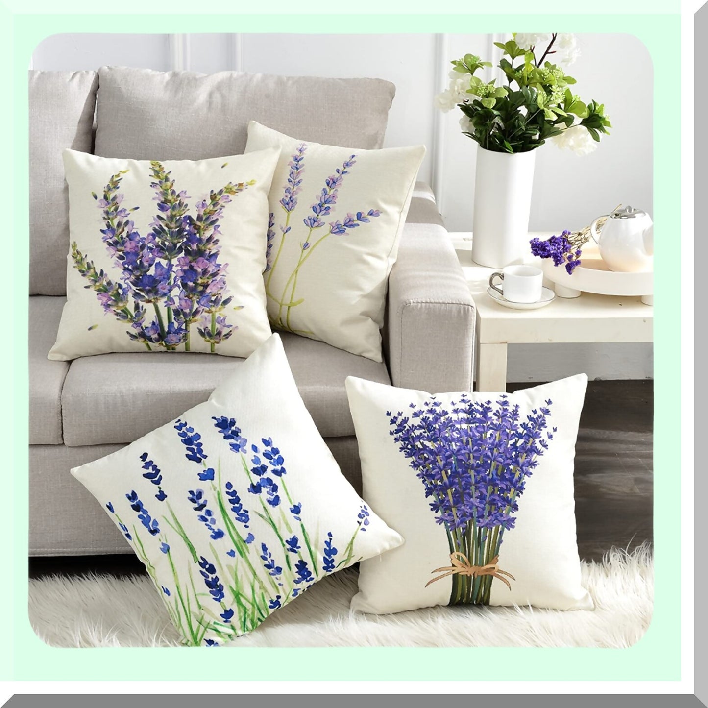 Lavender Garden Decorative Pillow Cover Set - Outdoor Patio Cushion Cases for Couch, Porch, Sofa - 18x18 Inch - 4-Pack (Insert Not Included)