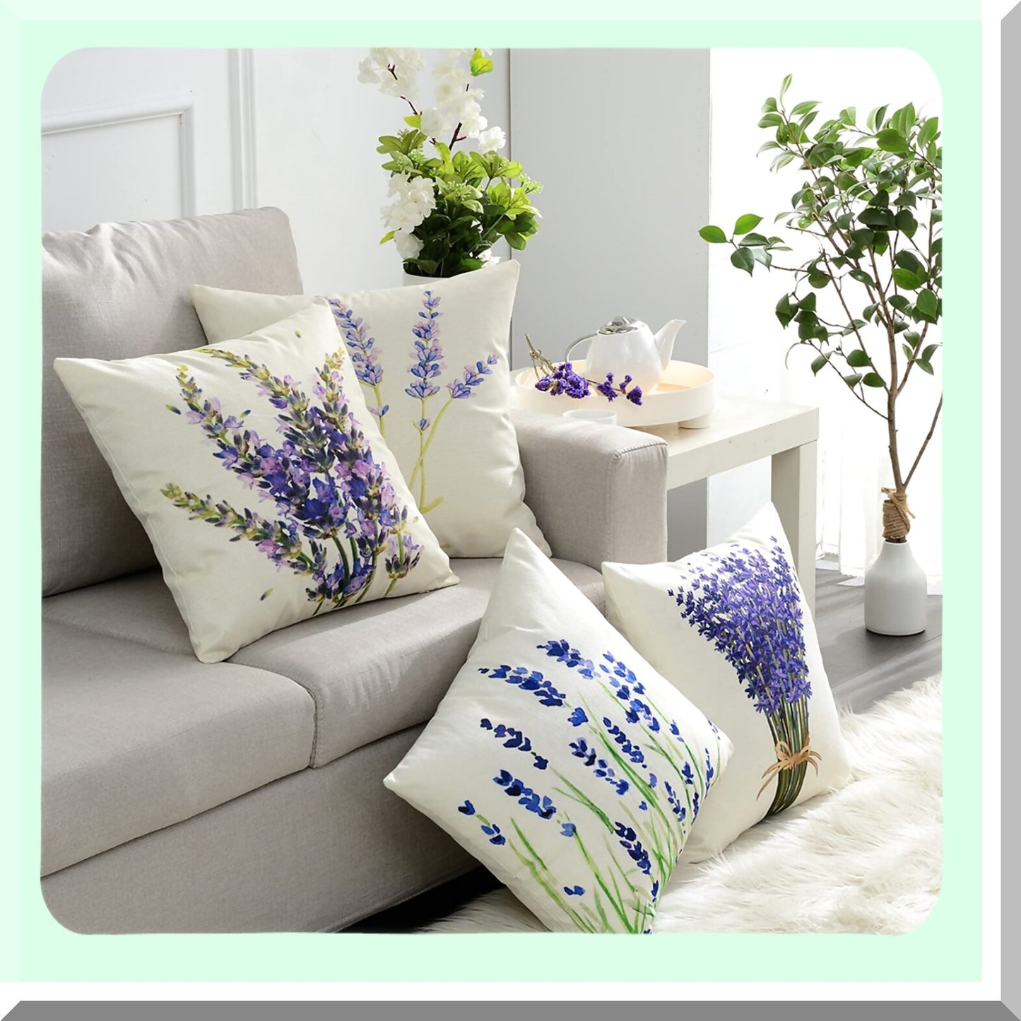 Lavender Garden Decorative Pillow Cover Set - Outdoor Patio Cushion Cases for Couch, Porch, Sofa - 18x18 Inch - 4-Pack (Insert Not Included)