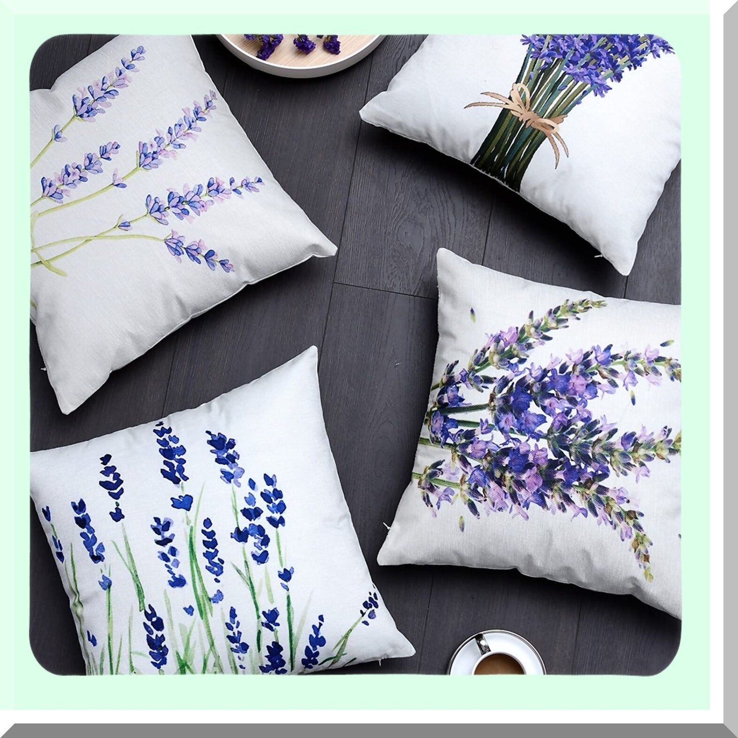 Lavender Garden Decorative Pillow Cover Set - Outdoor Patio Cushion Cases for Couch, Porch, Sofa - 18x18 Inch - 4-Pack (Insert Not Included)