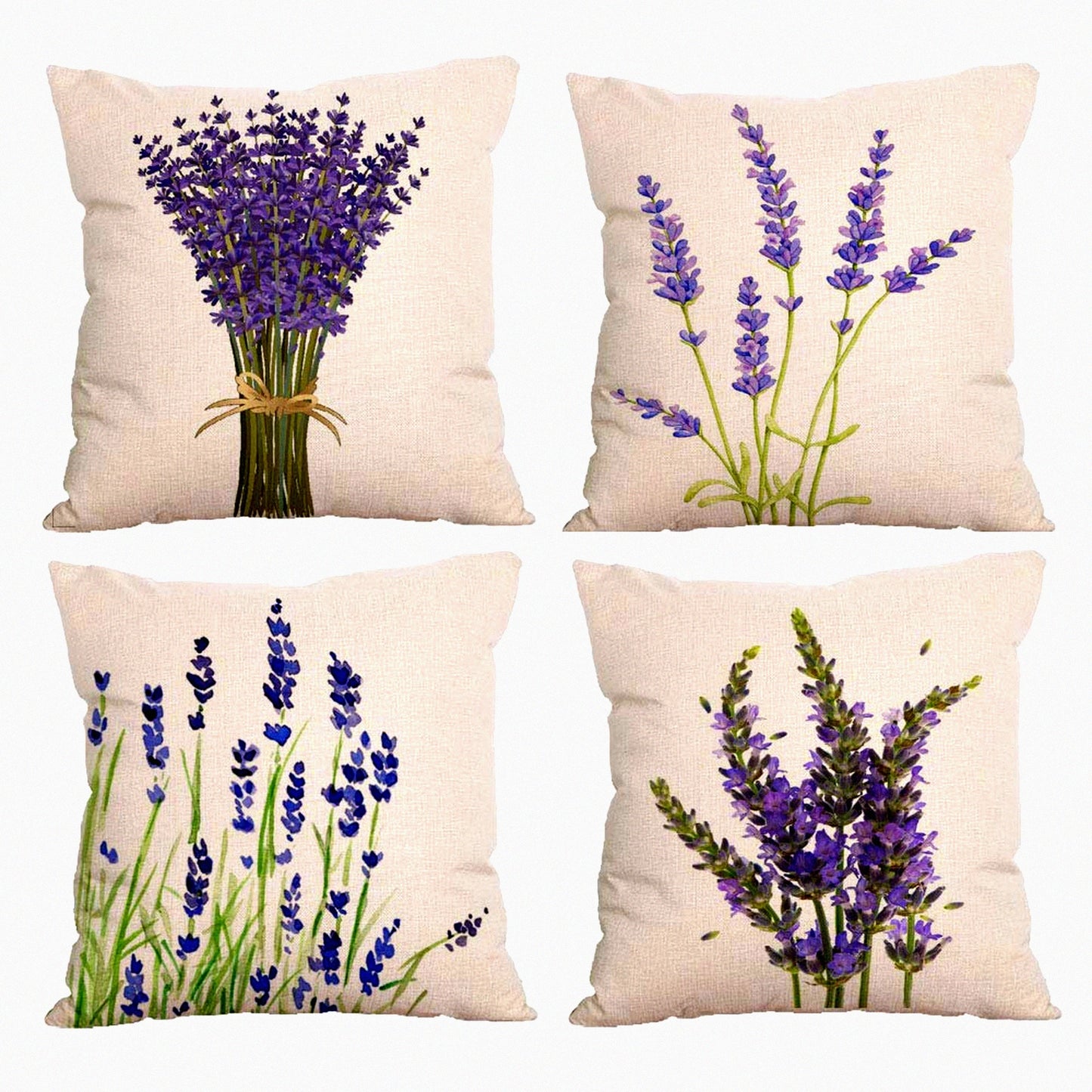 Lavender Garden Decorative Pillow Cover Set - Outdoor Patio Cushion Cases for Couch, Porch, Sofa - 18x18 Inch - 4-Pack (Insert Not Included)