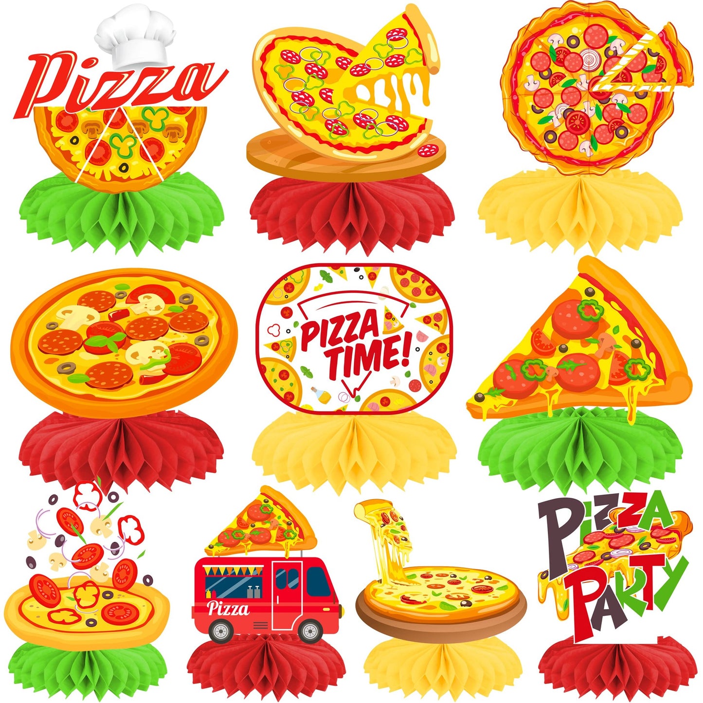 Pizza Party Honeycomb Centerpieces - Set of 11 Pizza Table Decorations for Birthday Parties and Baby Showers. Add a fun touch to your event decor!