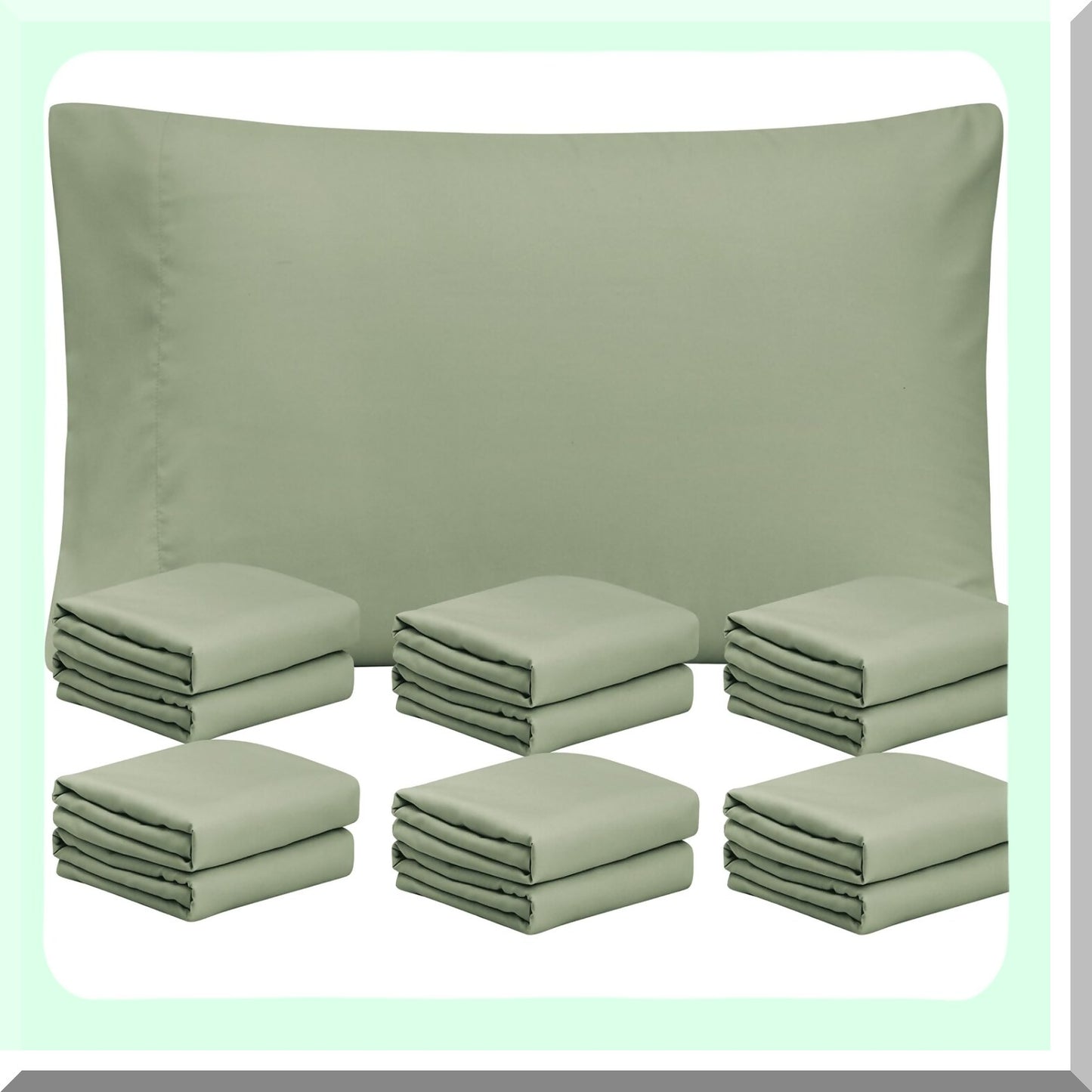 Sage Green Microfiber Pillowcase Set - Queen Size 12 Pack - Soft Brushed Fabric - Envelope Closure - 20x30 Inches - Bulk Pillow Case Set for Home, Hotels, Schools