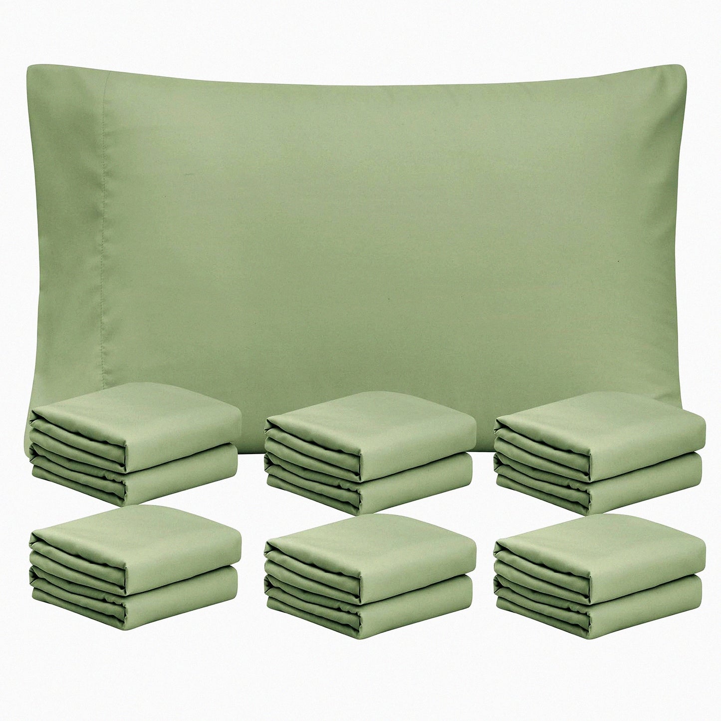 Sage Green Microfiber Pillowcase Set - Queen Size 12 Pack - Soft Brushed Fabric - Envelope Closure - 20x30 Inches - Bulk Pillow Case Set for Home, Hotels, Schools