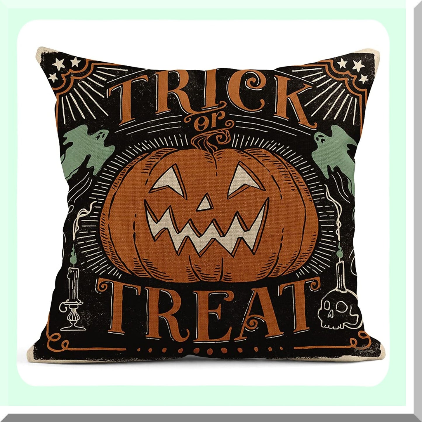 Vintage Halloween Linen Pillow Covers - Set of 4 Scaredy Cats Pumpkins Skeletons Square Cushion Covers 20x20 Inch for Sofa Bed Couch Home Decor Pillowcase