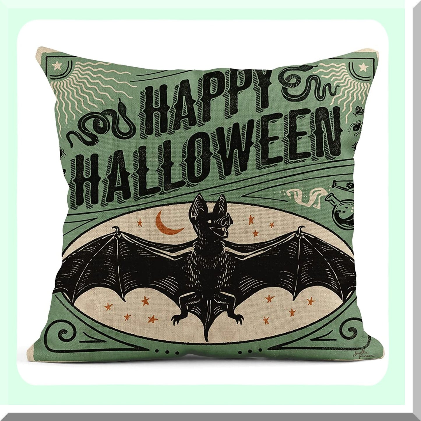 Vintage Halloween Linen Pillow Covers - Set of 4 Scaredy Cats Pumpkins Skeletons Square Cushion Covers 20x20 Inch for Sofa Bed Couch Home Decor Pillowcase