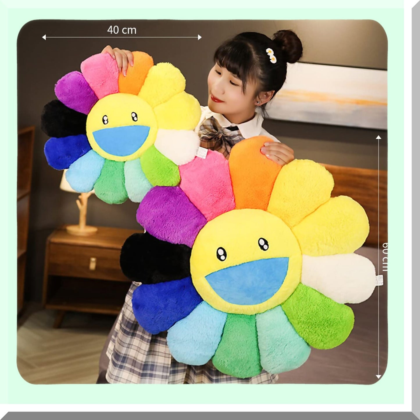 Sunflower Bliss Cushion - Colorful Flower Shaped Throw Pillow for Sofa, Bedroom, Car - Cute Room Decor Plush Pillow - 60CM/23.6in Floor Cushion