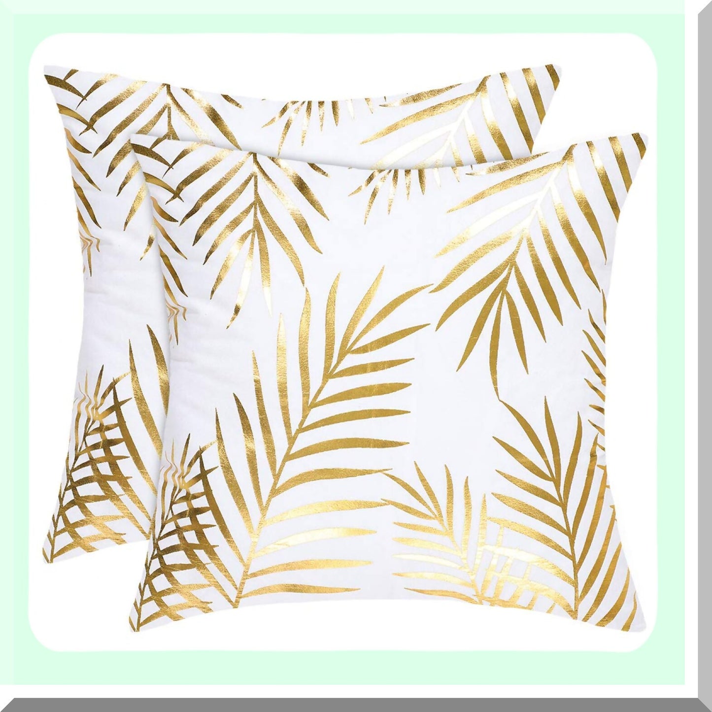 Gold Leaf Pattern Decorative Pillow Shams - Set of 2 | Modern Square Cushion Covers for Bedroom, Sofa, Car | 18x18 Inches | Bronzing Flannelette