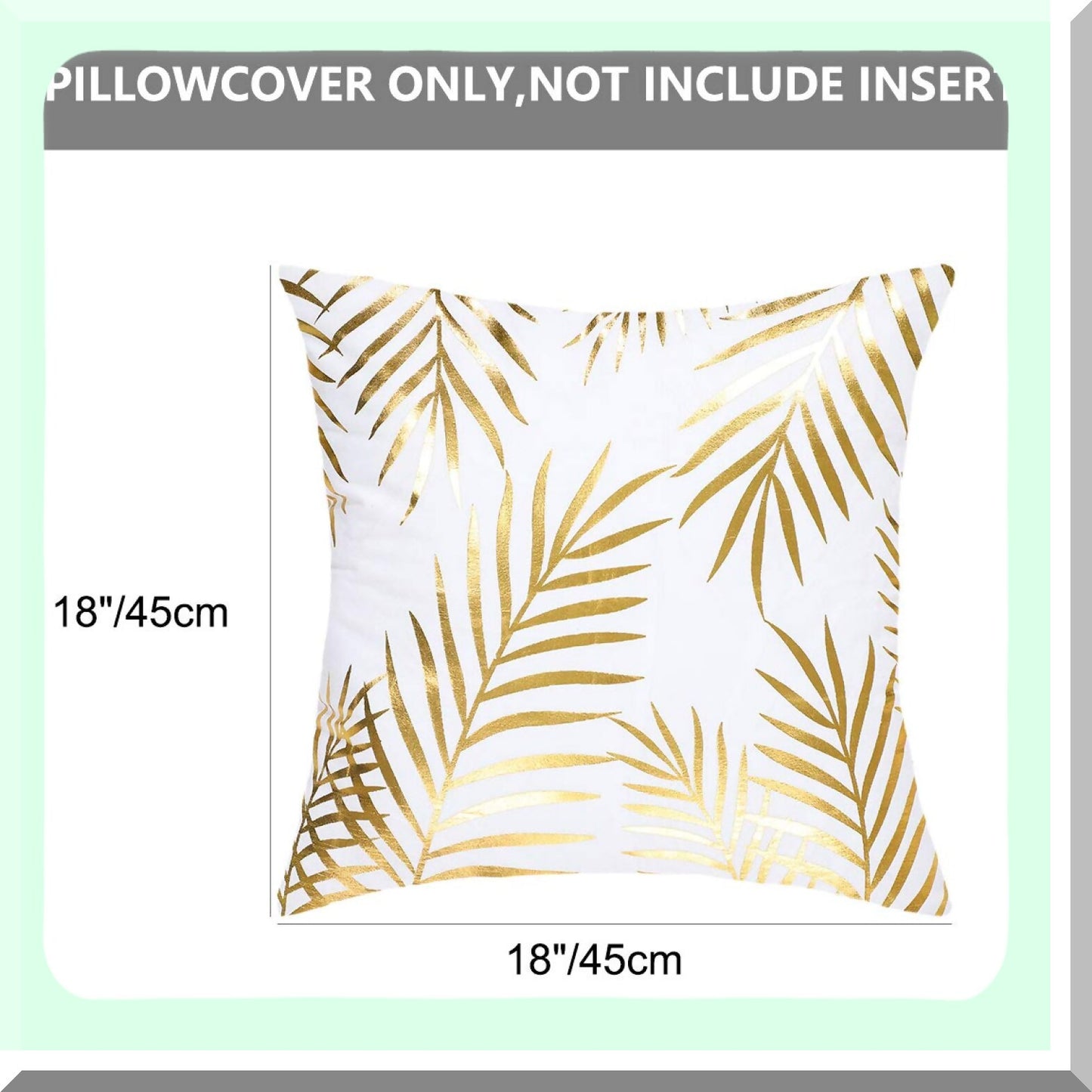 Gold Leaf Pattern Decorative Pillow Shams - Set of 2 | Modern Square Cushion Covers for Bedroom, Sofa, Car | 18x18 Inches | Bronzing Flannelette