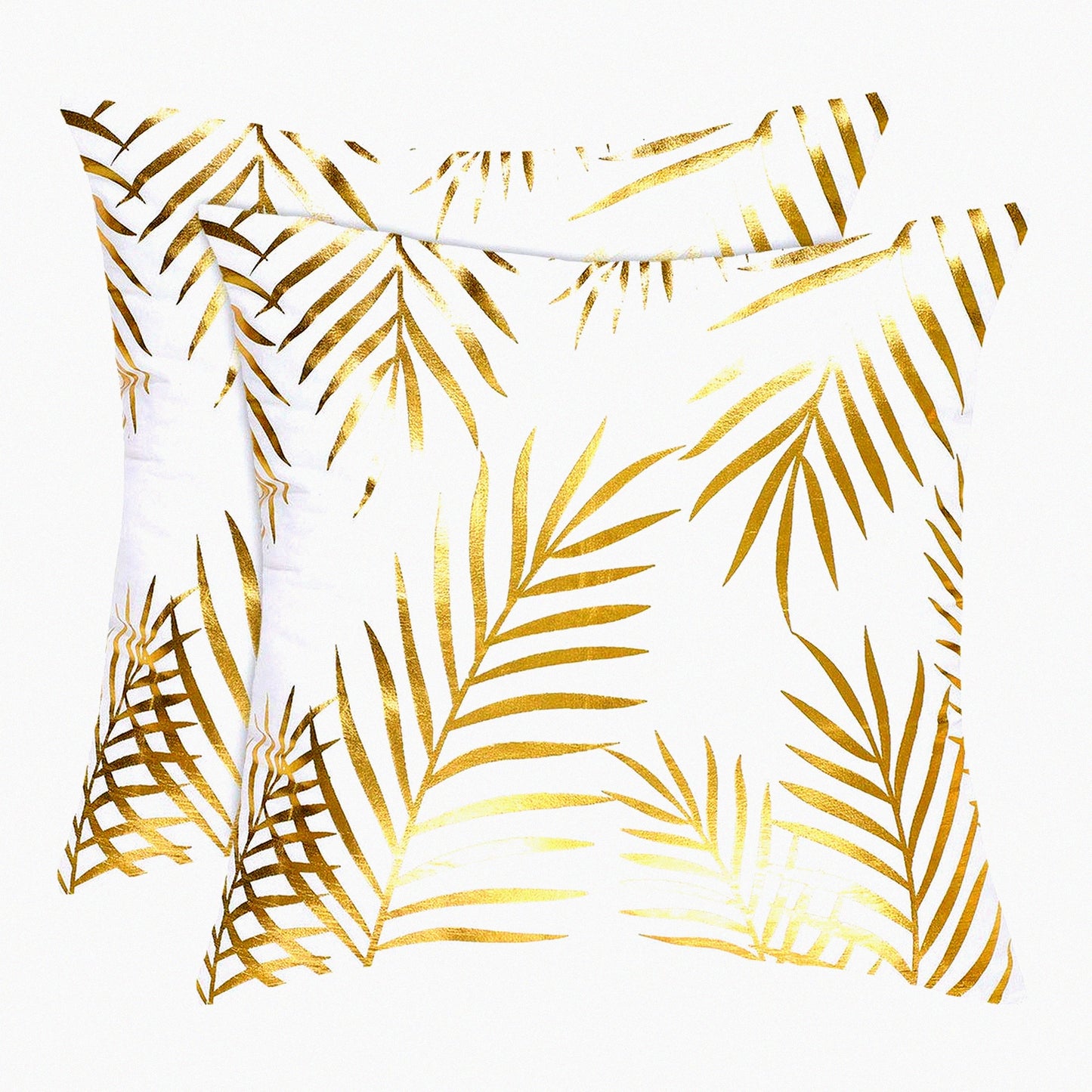 Gold Leaf Pattern Decorative Pillow Shams - Set of 2 | Modern Square Cushion Covers for Bedroom, Sofa, Car | 18x18 Inches | Bronzing Flannelette