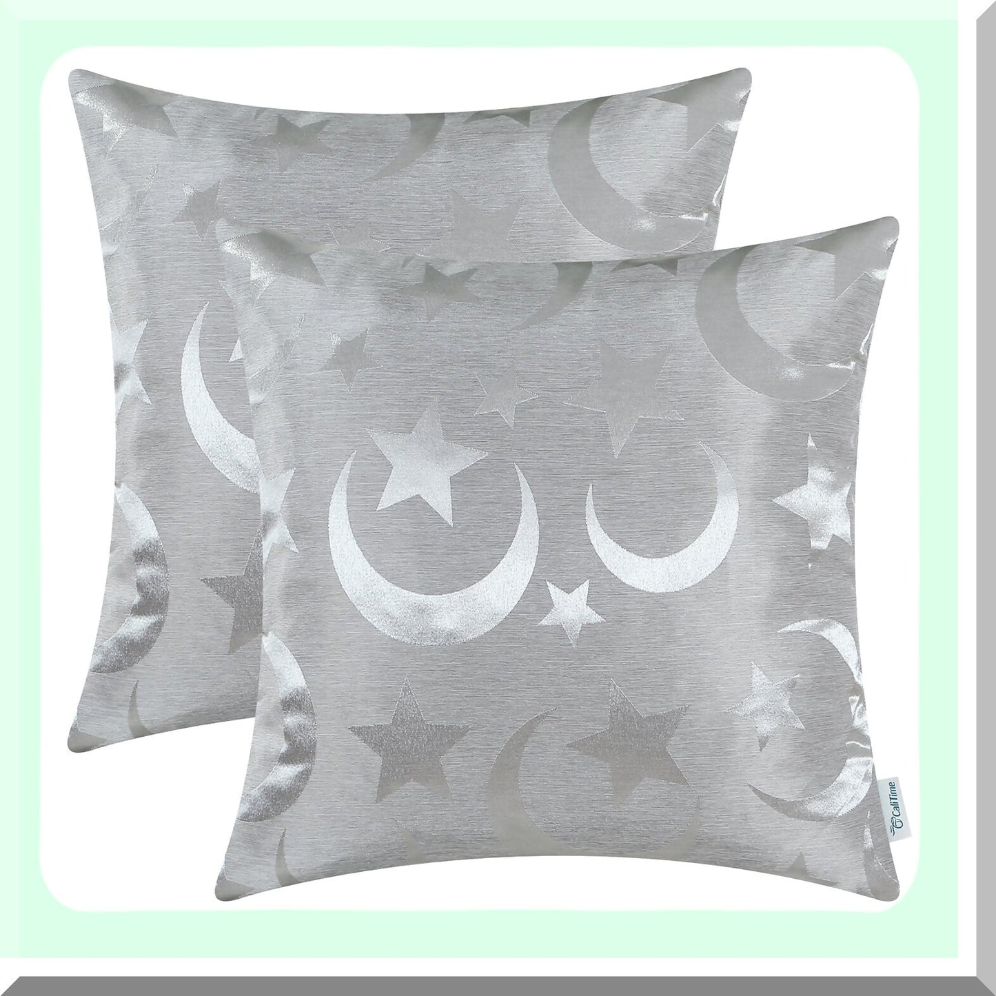 ShineDull StarMoon Pillowcase Set - Modern Home Decor Couch Sofa Cover - 18x18 Silver Gray - Pack of 2 - Contrast Design
