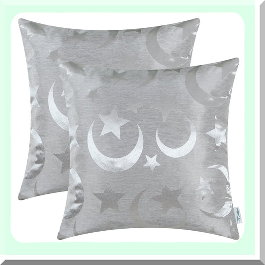 ShineDull StarMoon Pillowcase Set - Modern Home Decor Couch Sofa Cover - 18x18 Silver Gray - Pack of 2 - Contrast Design