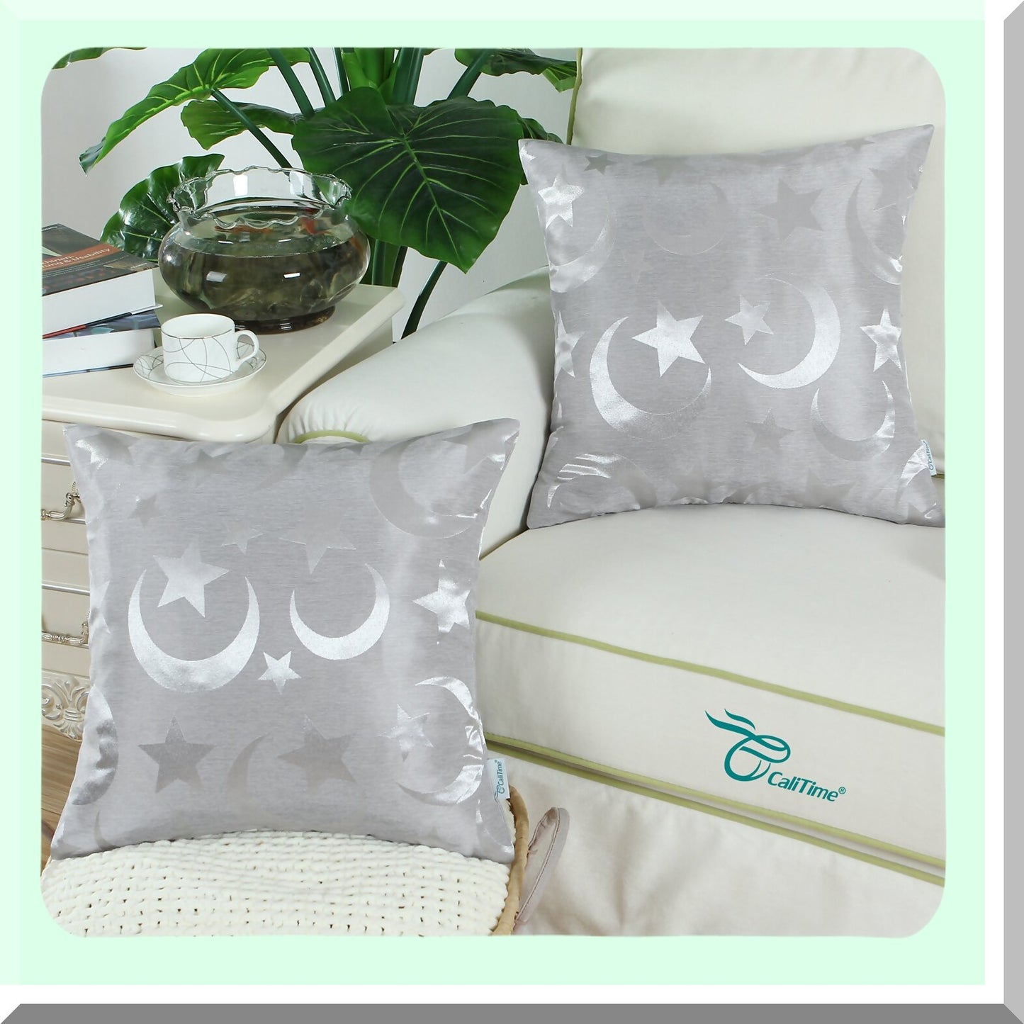 ShineDull StarMoon Pillowcase Set - Modern Home Decor Couch Sofa Cover - 18x18 Silver Gray - Pack of 2 - Contrast Design