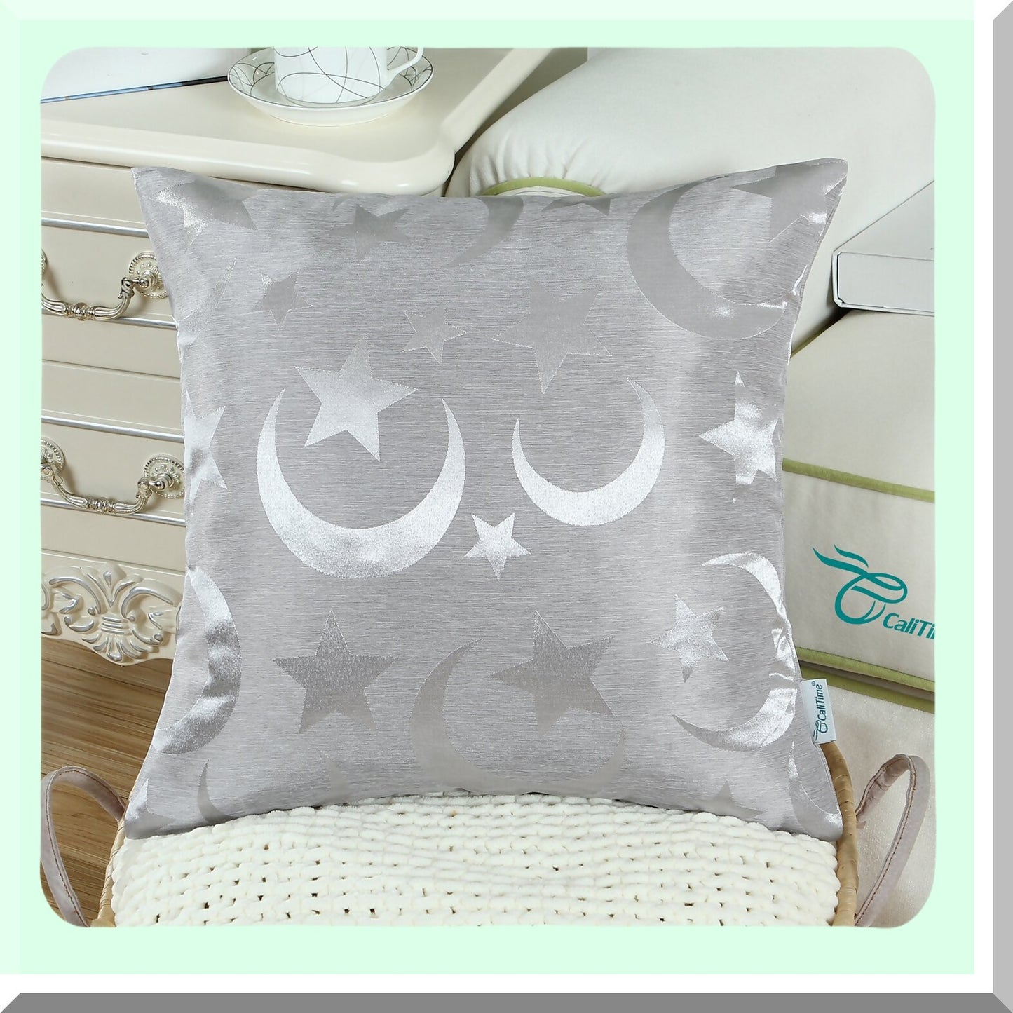 ShineDull StarMoon Pillowcase Set - Modern Home Decor Couch Sofa Cover - 18x18 Silver Gray - Pack of 2 - Contrast Design