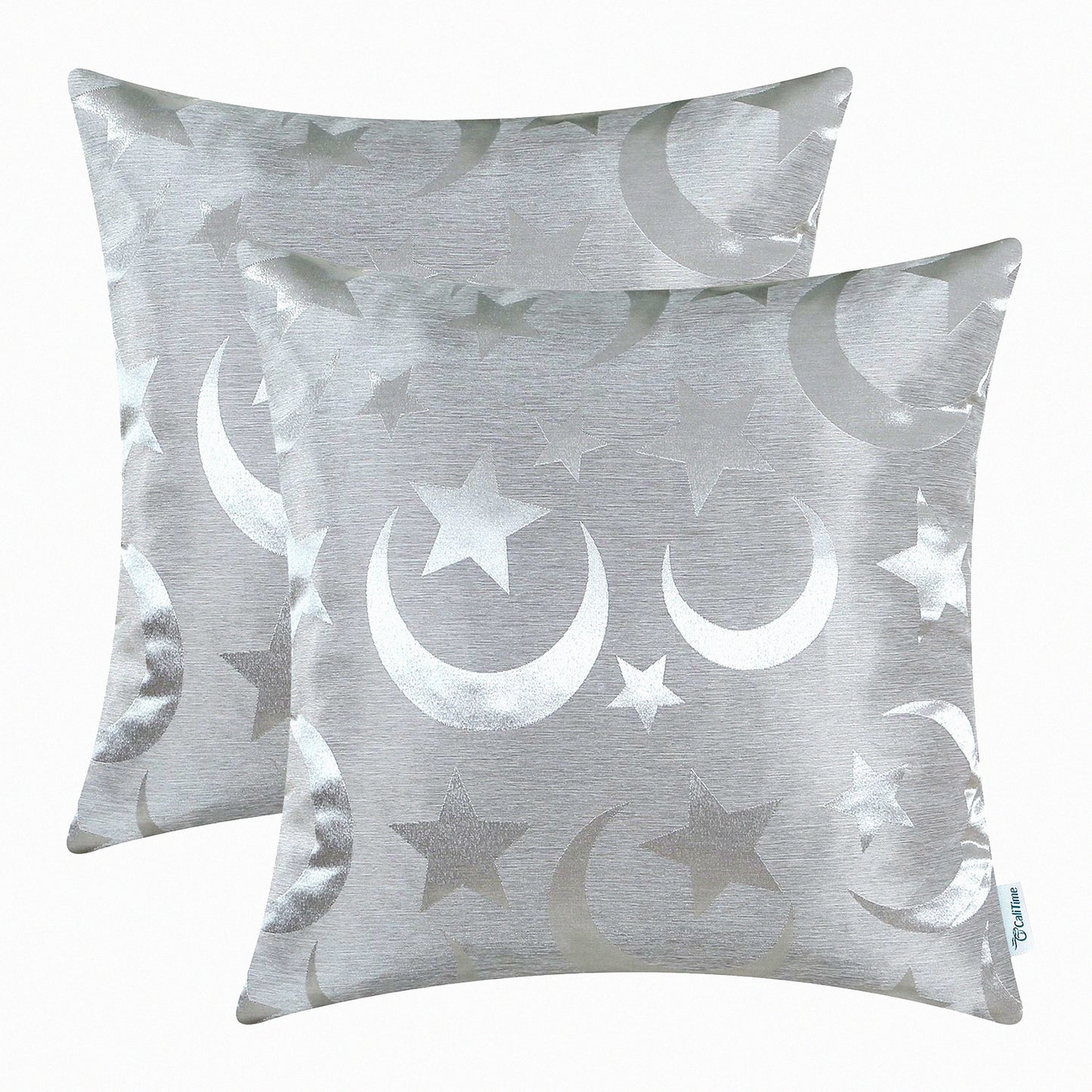 ShineDull StarMoon Pillowcase Set - Modern Home Decor Couch Sofa Cover - 18x18 Silver Gray - Pack of 2 - Contrast Design