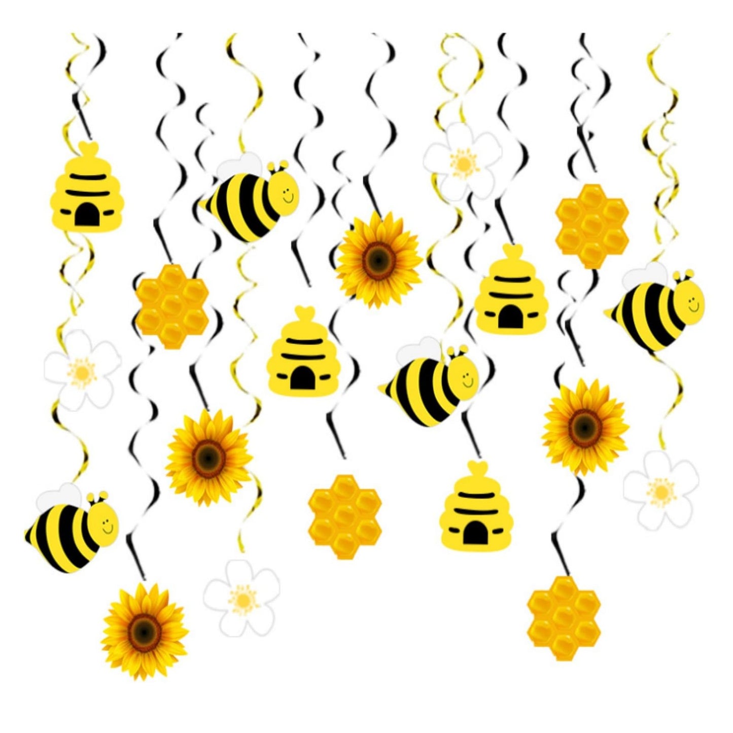 Bumble Bee Party Swirl Decorations - 20PCS Hanging Streamers for Baby Shower, Gender Reveal, Kids Birthday - Bee Day Themed Supplies