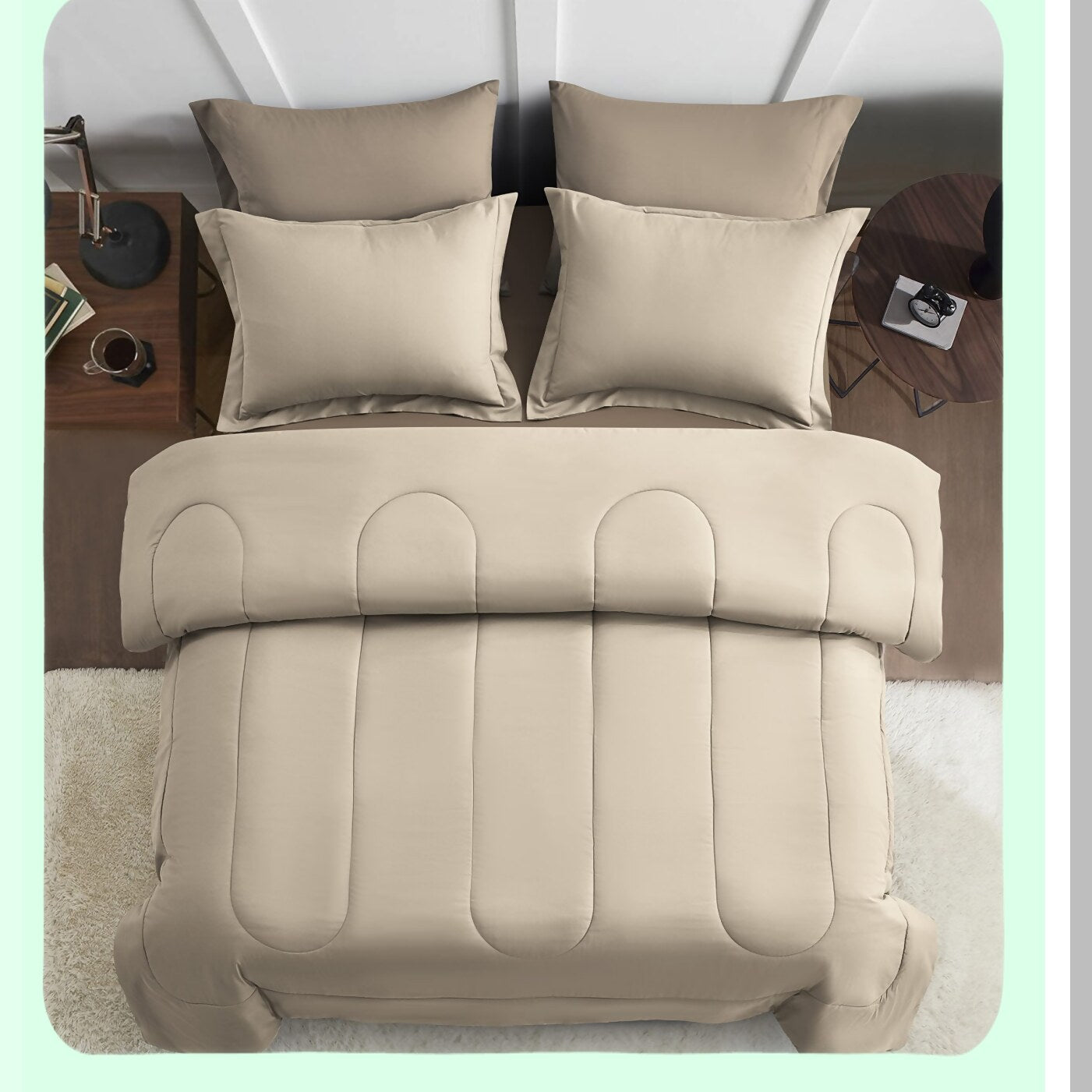 Luxury Comfort 7-Piece Bedding Set - Plush Down Alternative Comforter, Sheets, Pillowcases, Shams - Reversible Duvet Insert - Beige Bed Set