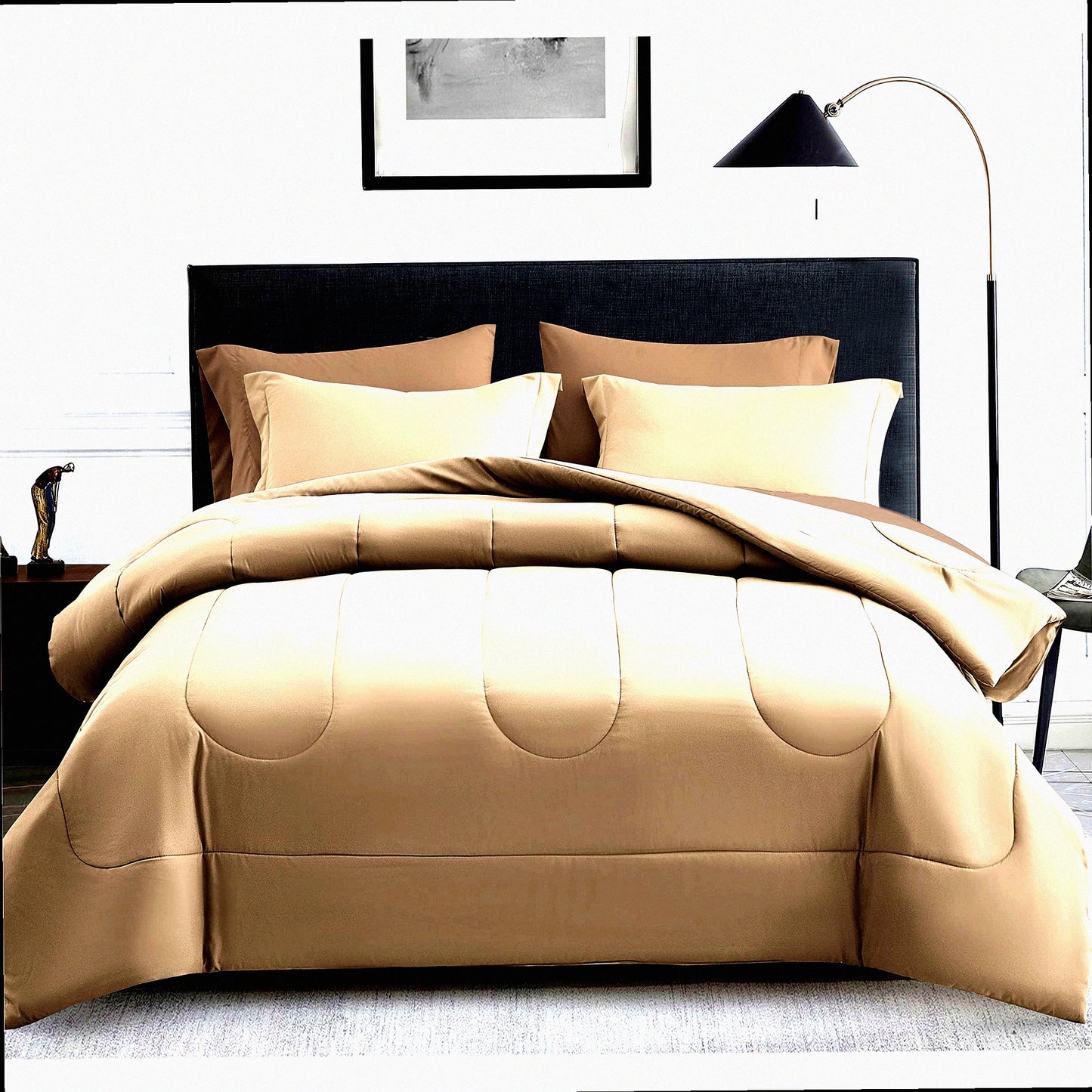 Luxury Comfort 7-Piece Bedding Set - Plush Down Alternative Comforter, Sheets, Pillowcases, Shams - Reversible Duvet Insert - Beige Bed Set