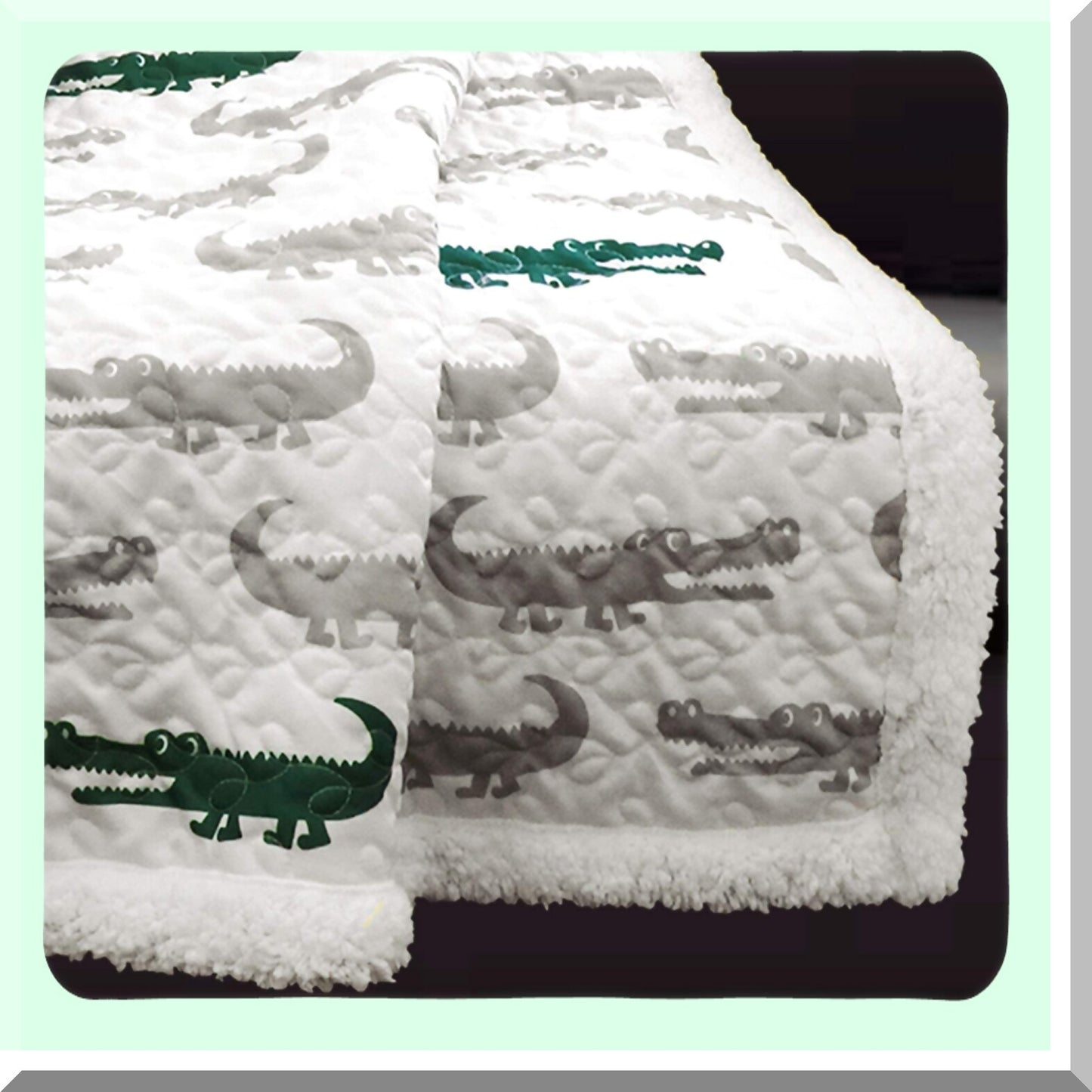 CozyCroc Sherpa Throw Blanket, 60" x 50", Gray/Green"