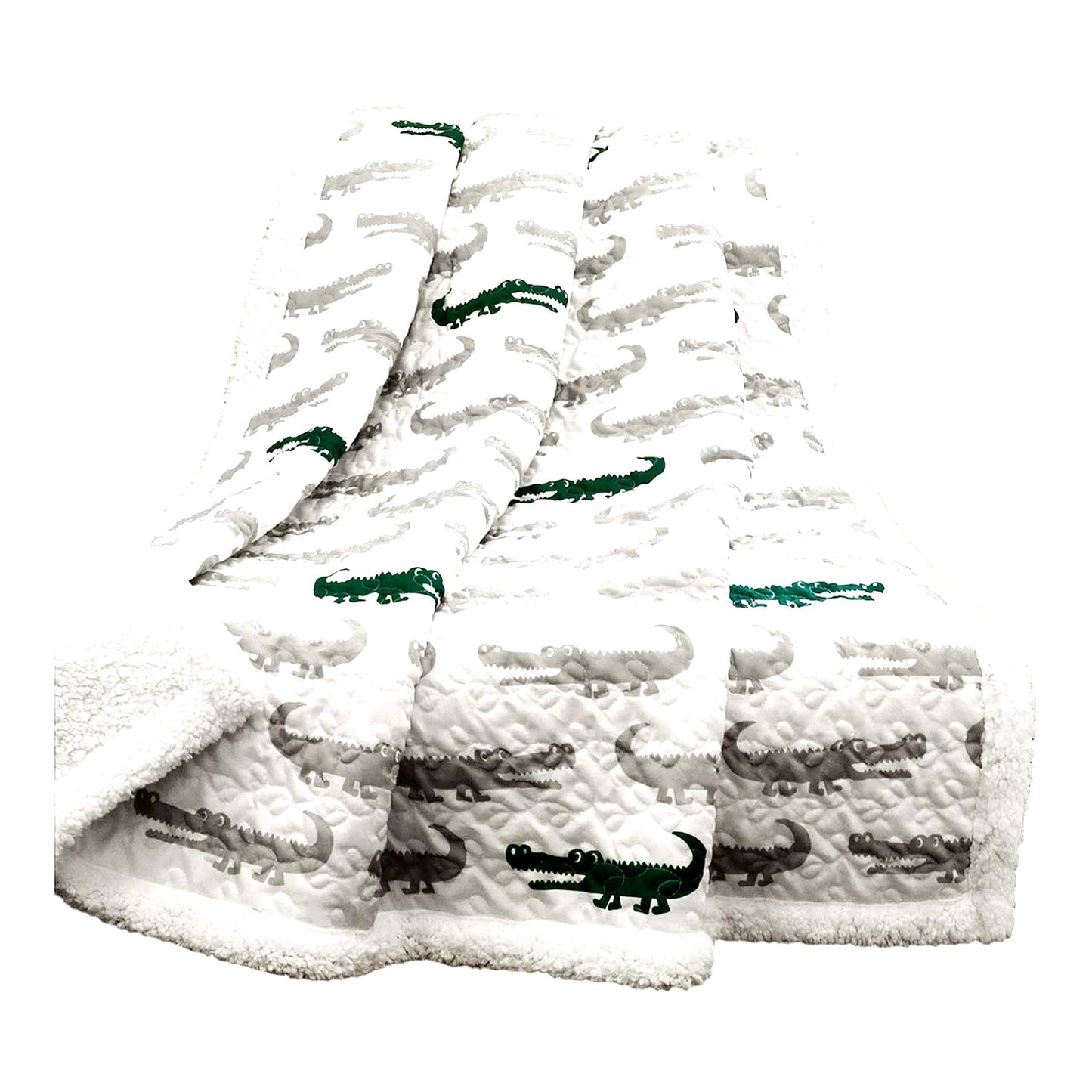 CozyCroc Sherpa Throw Blanket, 60" x 50", Gray/Green"