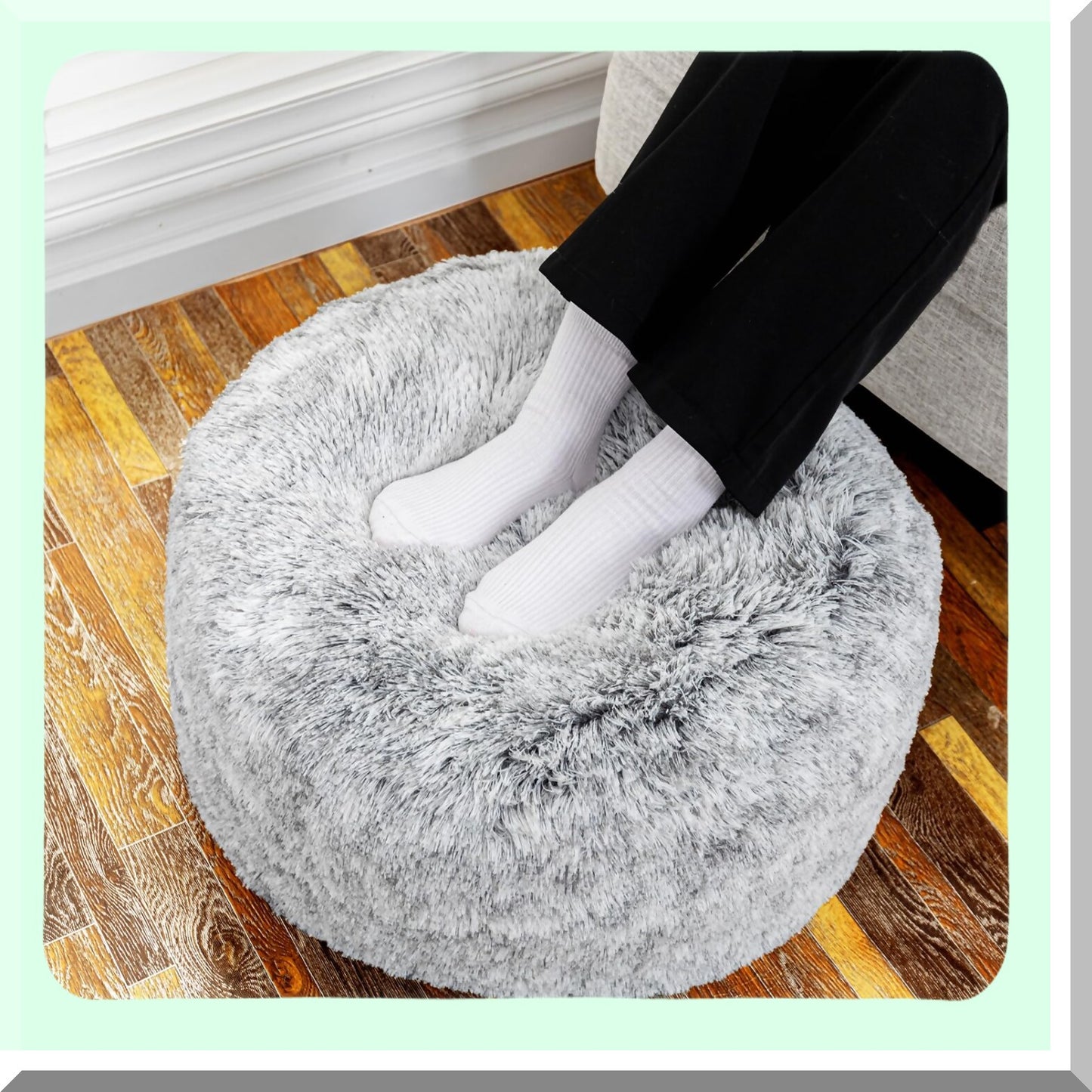 Snow Gray Round Pouf Ottoman - 20" Diameter x 12" Height Stuffed Foot Stool Chair for Living Room & Bedroom. Soft Floor Rest for Couch.