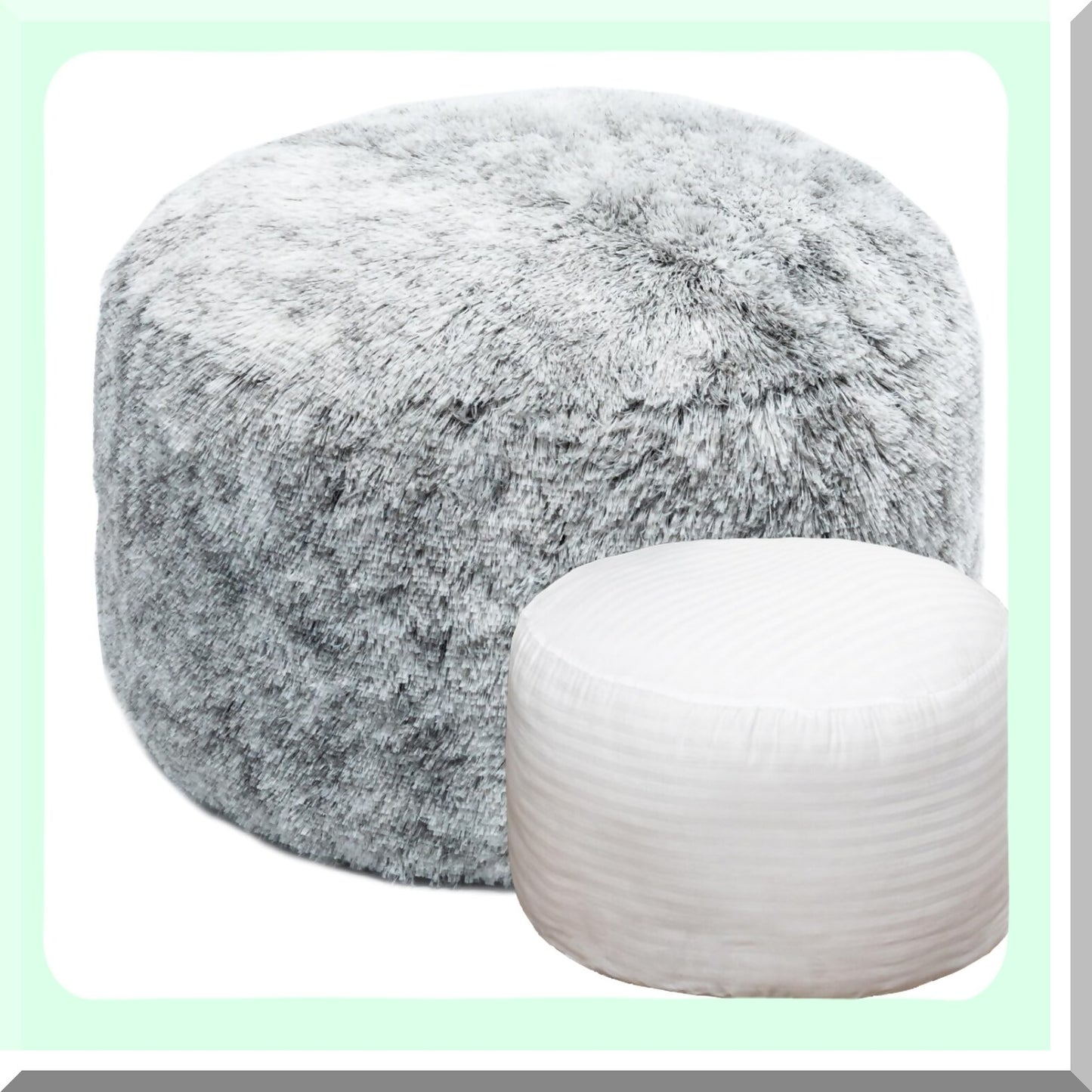 Snow Gray Round Pouf Ottoman - 20" Diameter x 12" Height Stuffed Foot Stool Chair for Living Room & Bedroom. Soft Floor Rest for Couch.