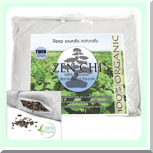 CoolSleep Contour Buckwheat Pillow - Twin Size (20"X26") with Natural Cooling Technology. All Cotton Cover for Comfortable Sleep, Adjusts to Neck and Head Contours.