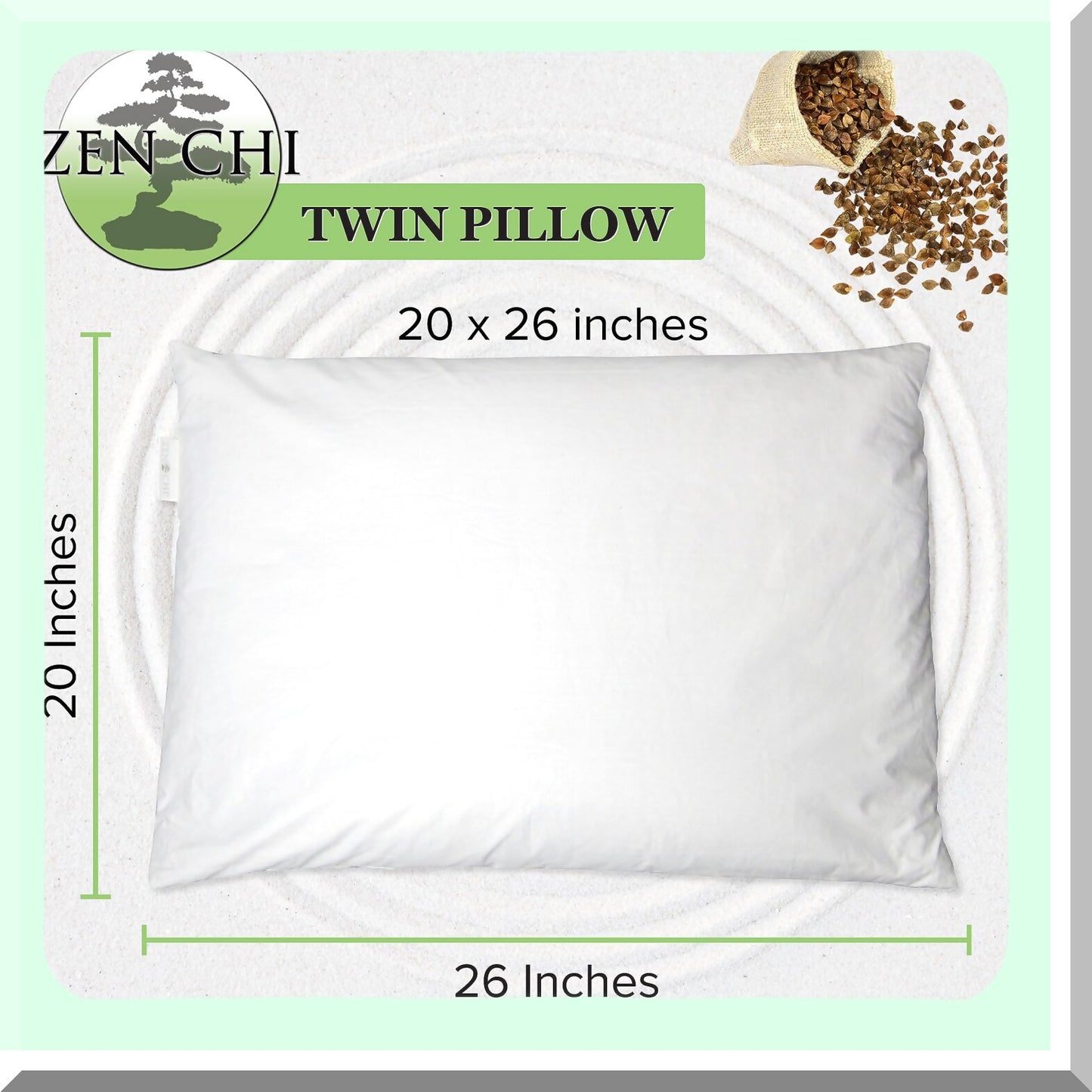 CoolSleep Contour Buckwheat Pillow - Twin Size (20"X26") with Natural Cooling Technology. All Cotton Cover for Comfortable Sleep, Adjusts to Neck and Head Contours.
