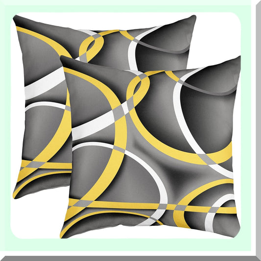 Abstract Lines Decorative Cushion Set - Geometric Circle Yellow Gray White Pillow Cover for Car Chairs Sofa - Modern Simple Style Case for Teens Men Adults 20x20 Inch - Pack of 2